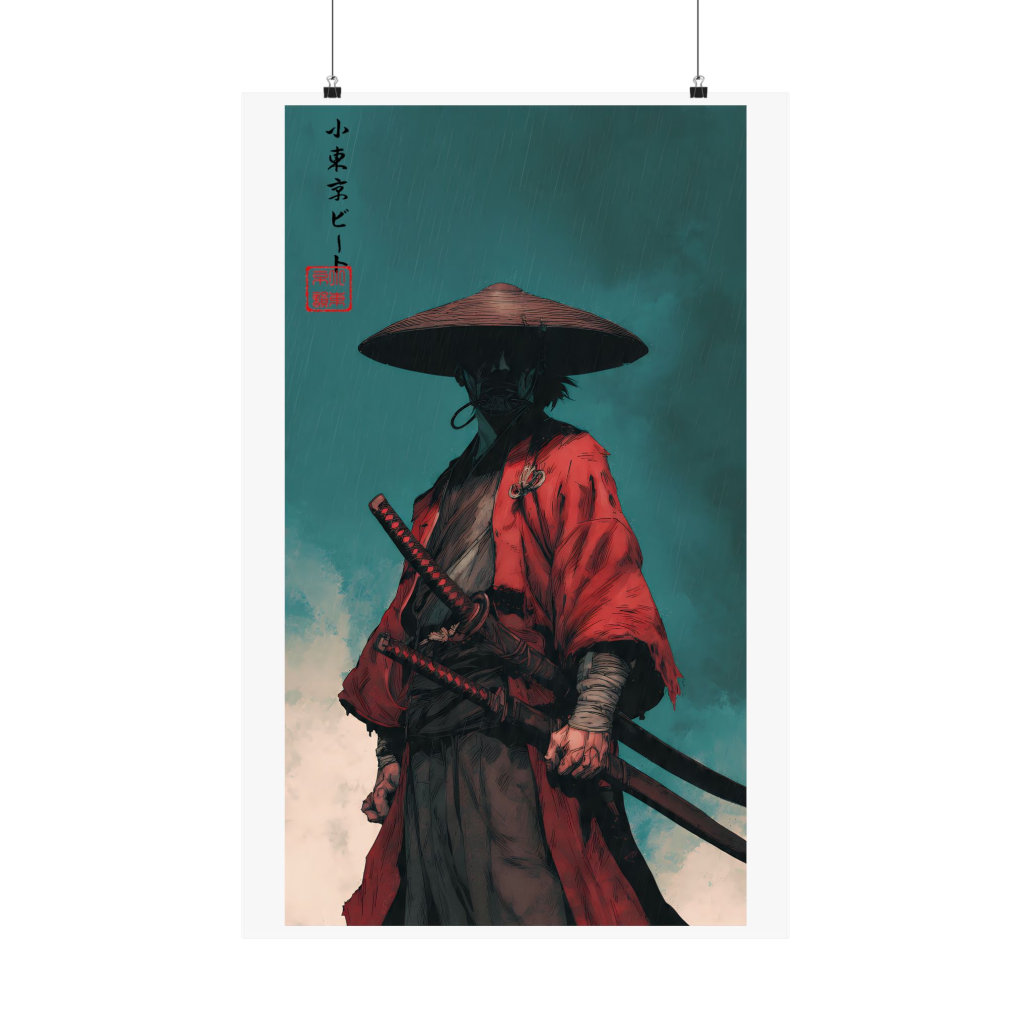 Red Ronin Samurai Poster — Rain-Soaked Warrior Art Print - Image 9