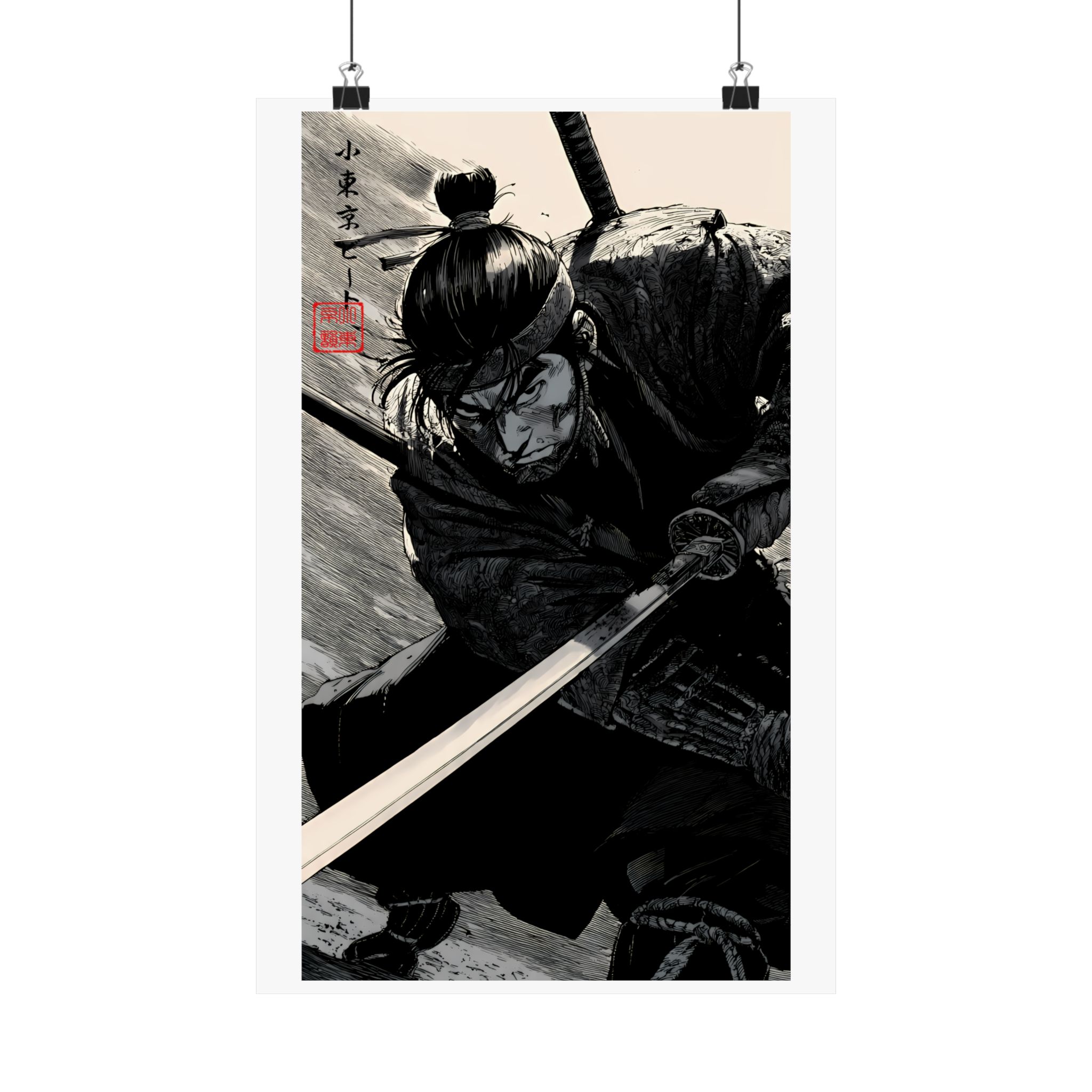 Samurai Warrior Matte Vertical Poster — Japanese Ink Brush Art Print - Image 4
