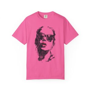 Fashion Portrait Graphic T-Shirt — Sunglasses & Red Lips Art Tee