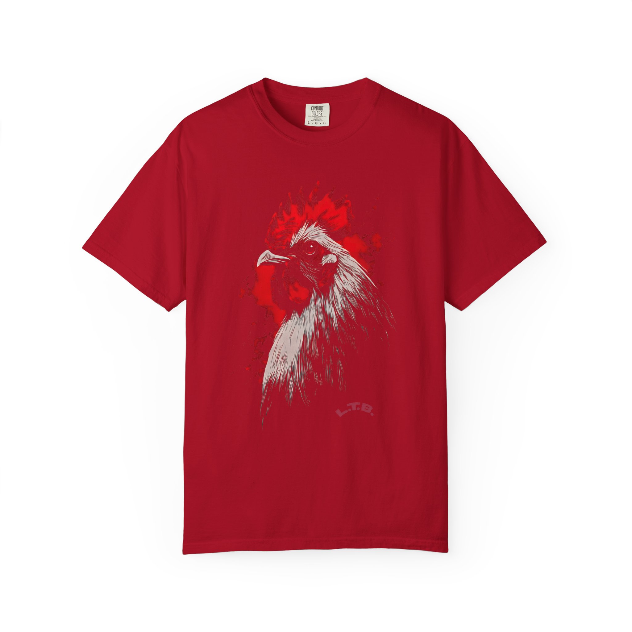 Rooster Portrait T-Shirt — Bold Red & White Farm Chicken Graphic Tee - Image 5
