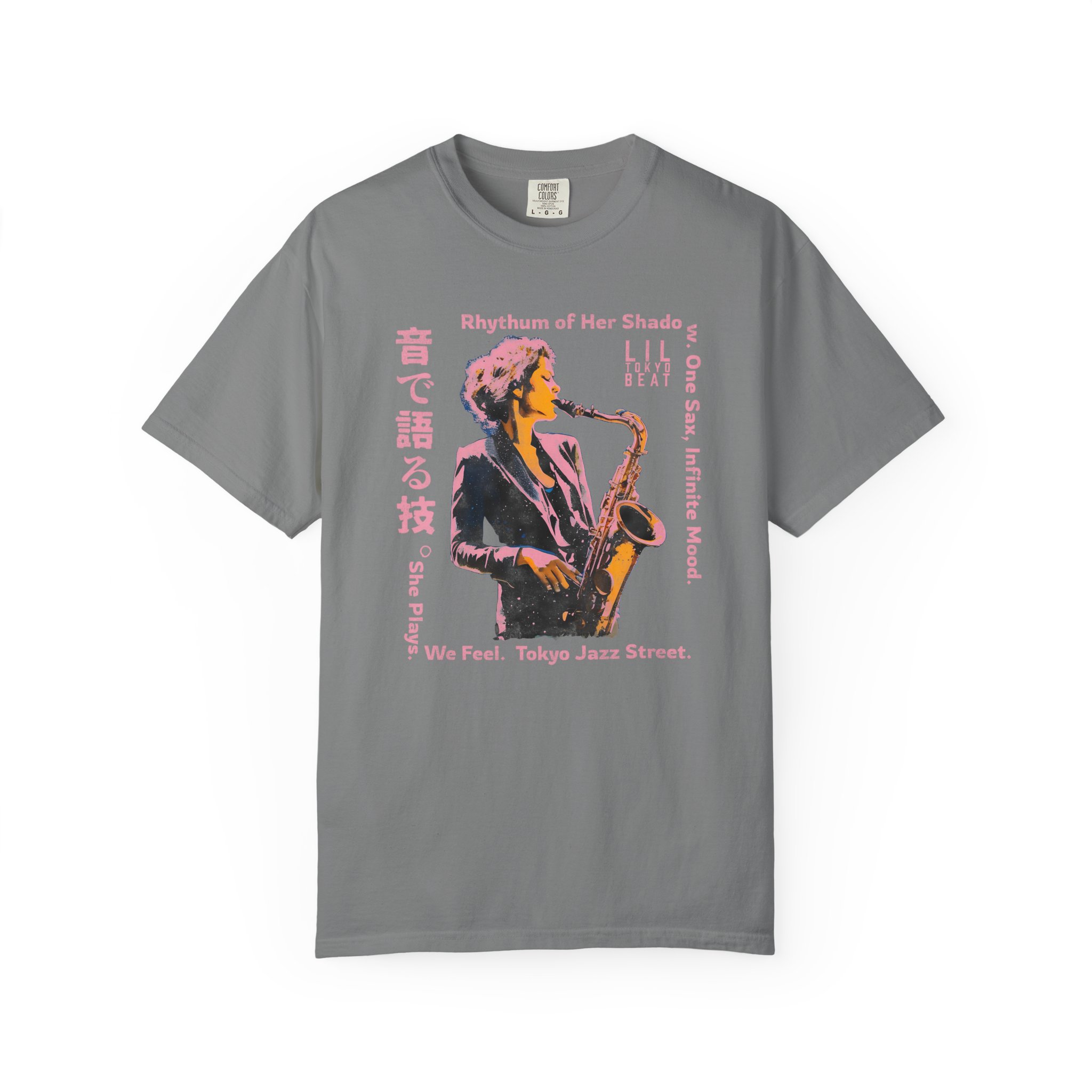 Saxophone Graphic Tee, Unisex Jazz T-shirt, Tokyo Urban Music Shirt, Japanese Design Top, Garment-Dyed Cotton Clothing, t0 - Image 2