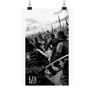 Samurai Battle Matte Poster — Black & White Historical Art Print