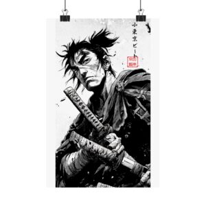 Samurai Ink Art Poster — Matte Vertical Japanese Warrior Print