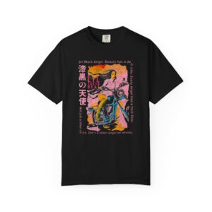 Jet‑Black Angel T-Shirt | Dark Ride Biker Goddess Japanese Streetwear Tee