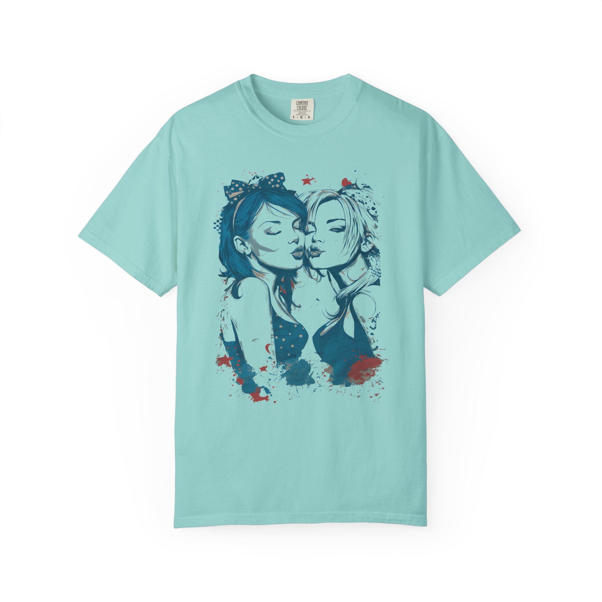 Playful Girls Graphic Portrait T-Shirt | Pop Art Air Kiss Streetwear Tee - Image 6