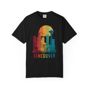 Vancouver Retro Skyline T-Shirt – Vintage Rainbow Cityscape Graphic Tee