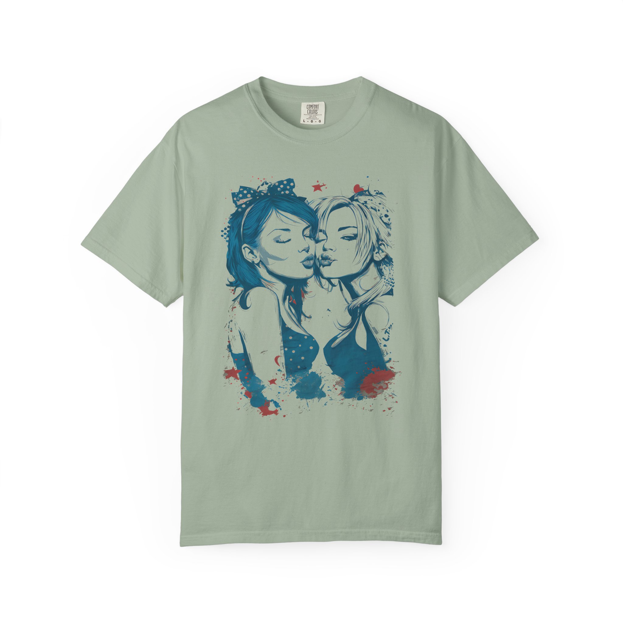 Playful Girls Graphic Portrait T-Shirt | Pop Art Air Kiss Streetwear Tee - Image 4