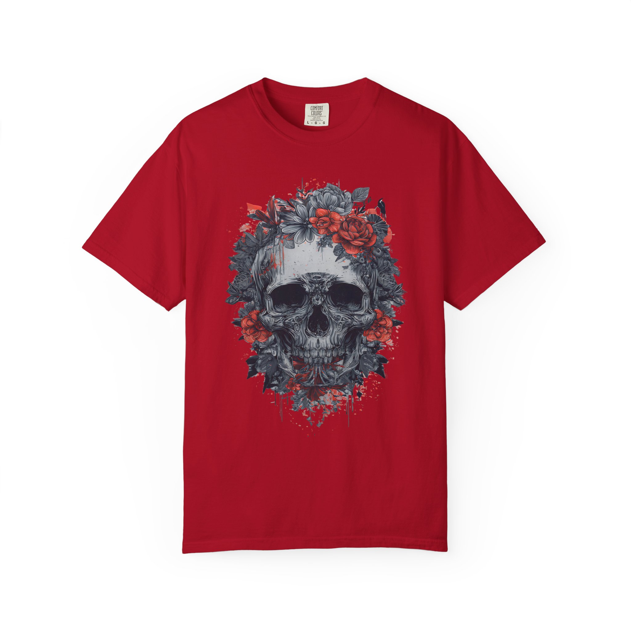 Red Rose Skull T-Shirt | Gothic Floral Streetwear Graphic Tee - Image 4