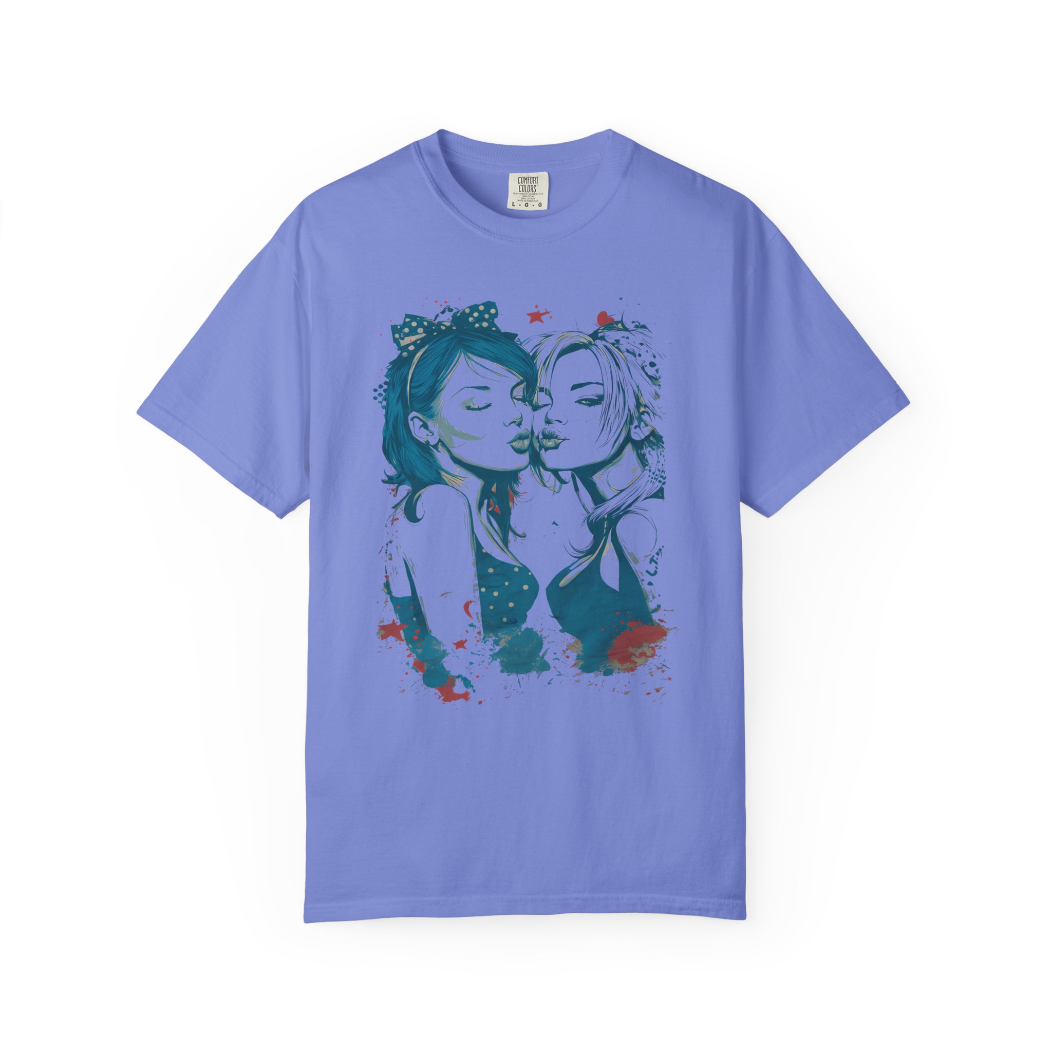 Playful Girls Graphic Portrait T-Shirt | Pop Art Air Kiss Streetwear Tee - Image 10