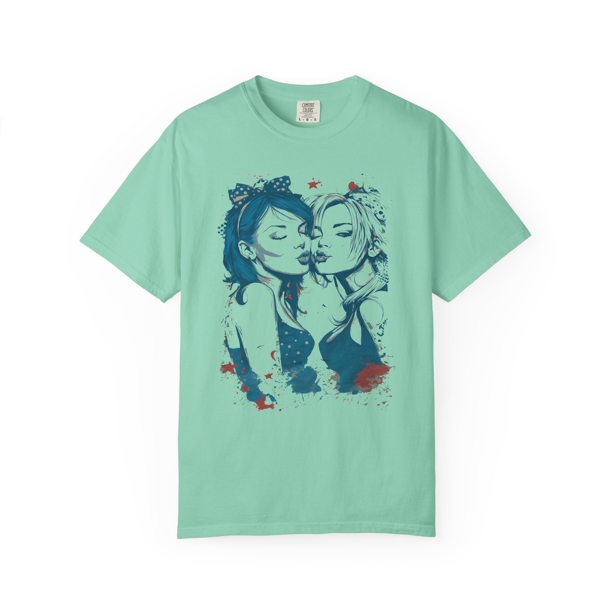 Playful Girls Graphic Portrait T-Shirt | Pop Art Air Kiss Streetwear Tee - Image 5