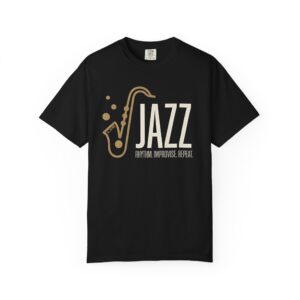 Jazz Saxophone T-Shirt – "Rhythm. Improvise. Repeat." Music Lover Tee