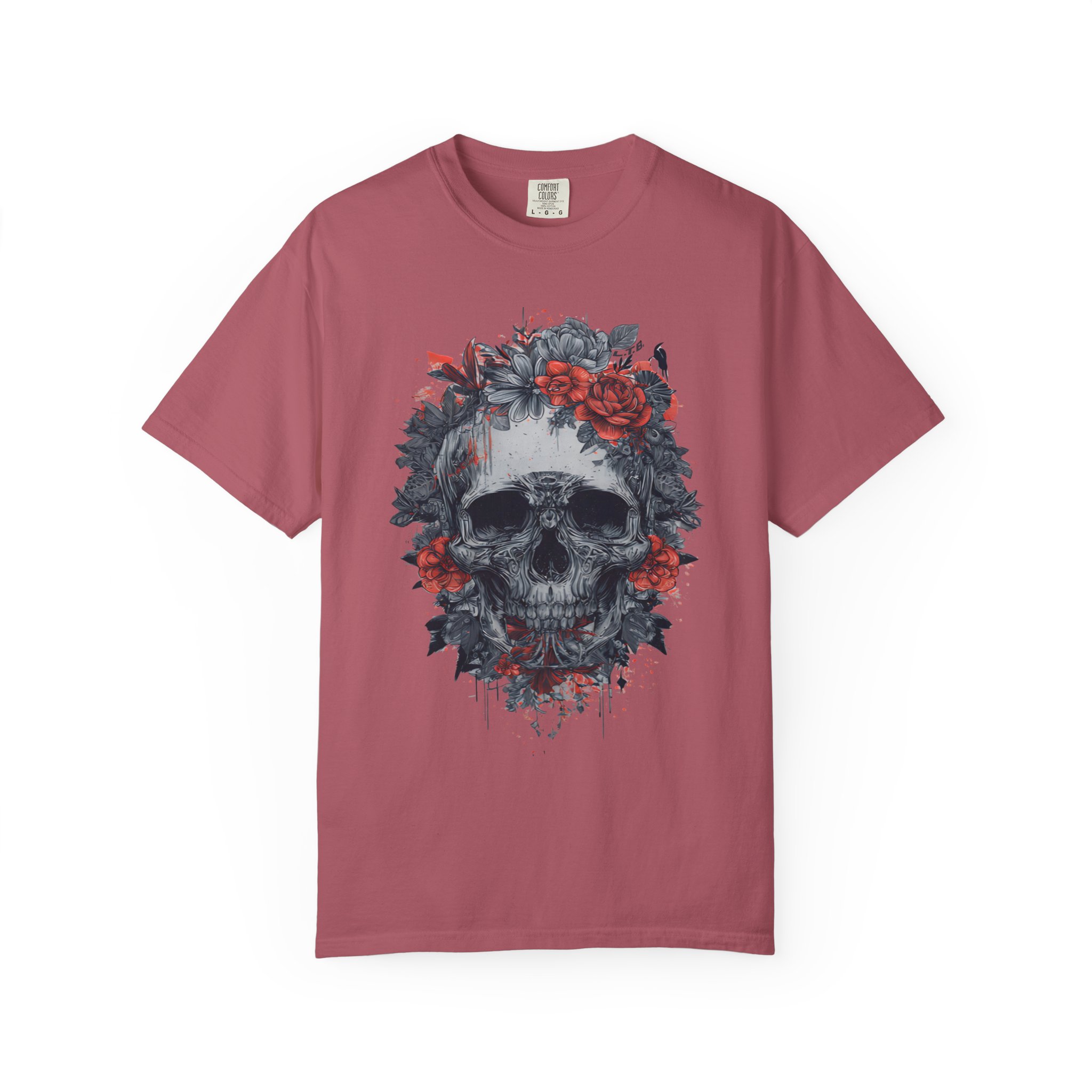 Red Rose Skull T-Shirt | Gothic Floral Streetwear Graphic Tee - Image 9