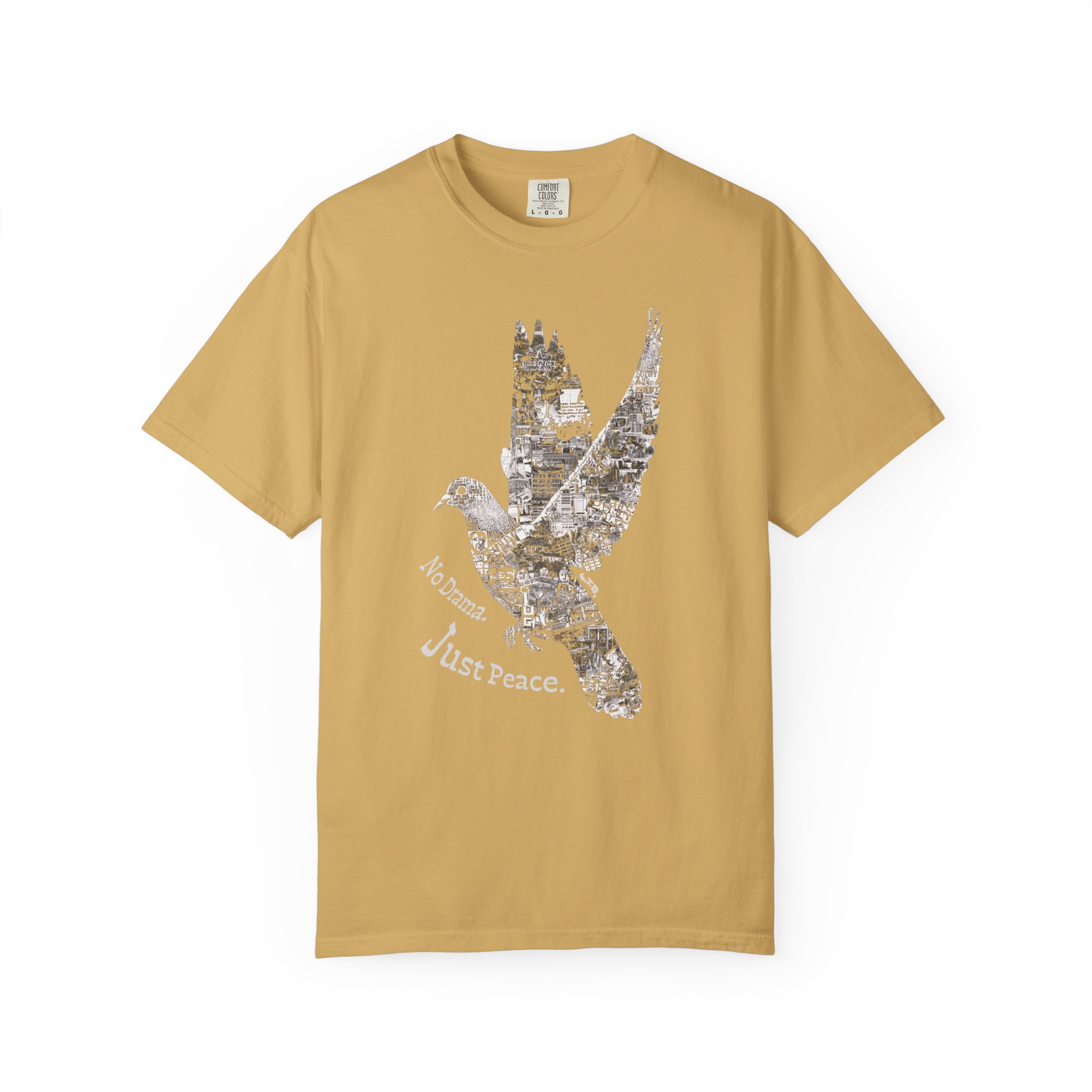 No Drama Just Peace T-Shirt – Dove Collage Graphic Tee for Streetwear - Image 3