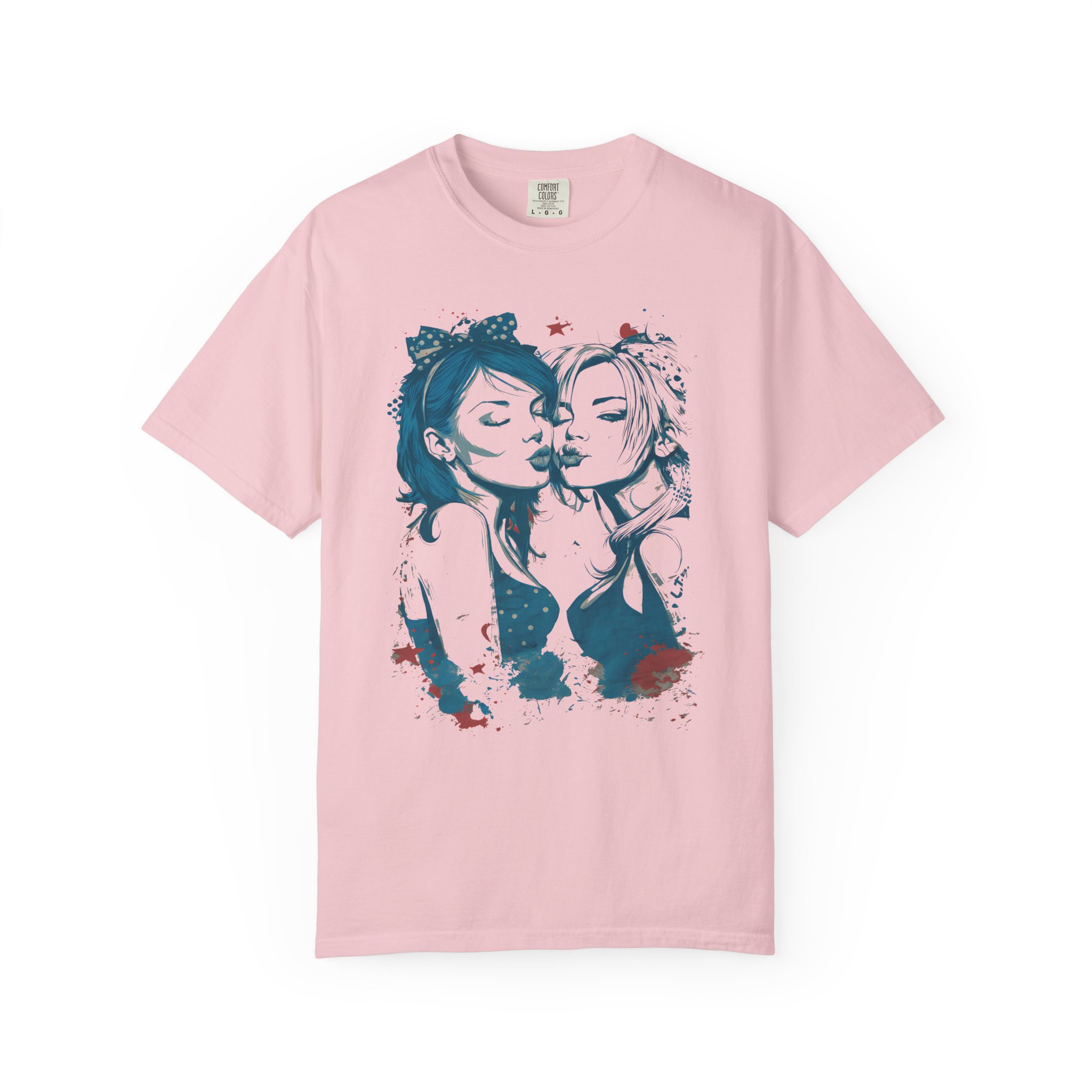 Playful Girls Graphic Portrait T-Shirt | Pop Art Air Kiss Streetwear Tee - Image 13