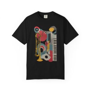 Jazz Music Graphic T-Shirt – Trumpet Piano Abstract Art Tee