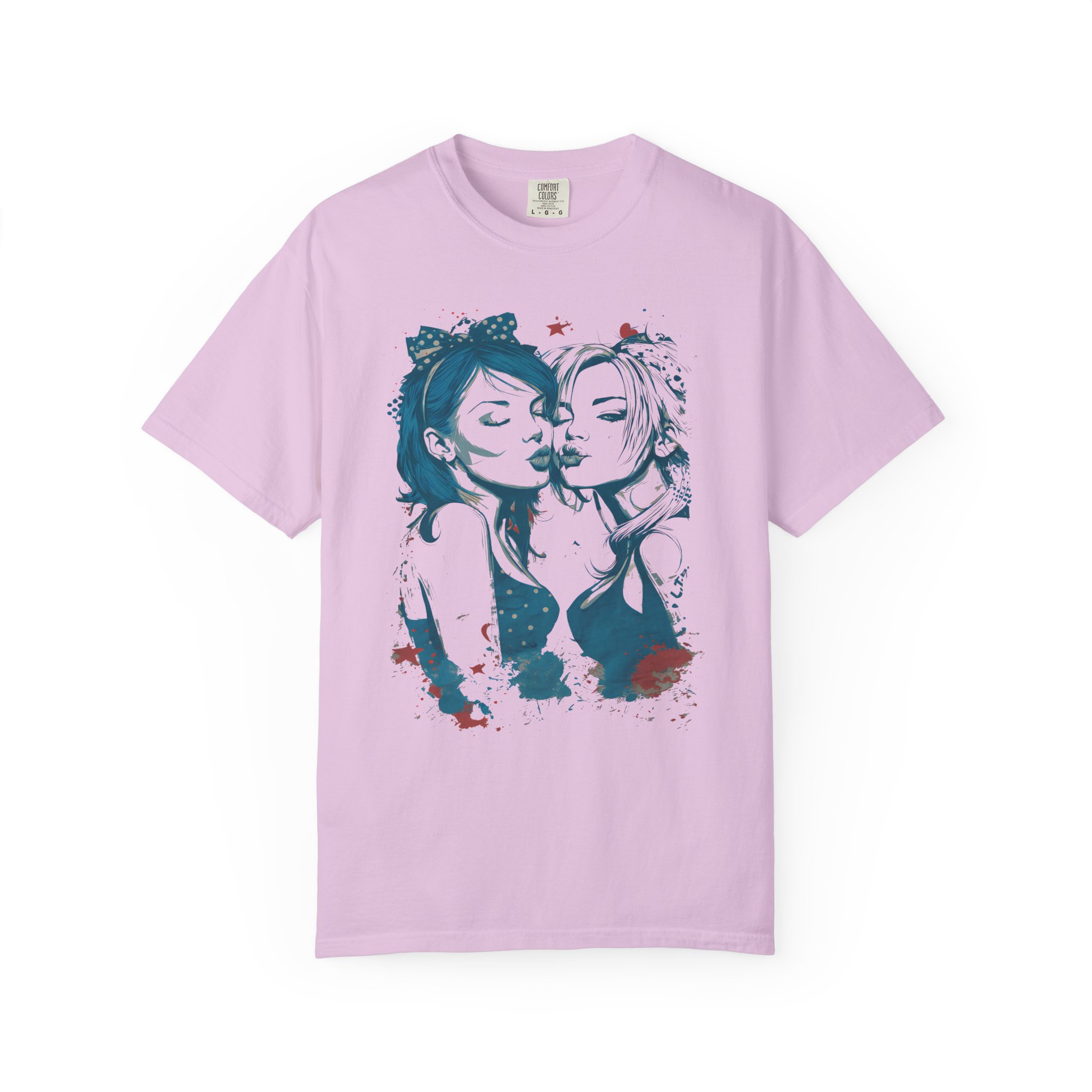 Playful Girls Graphic Portrait T-Shirt | Pop Art Air Kiss Streetwear Tee - Image 12