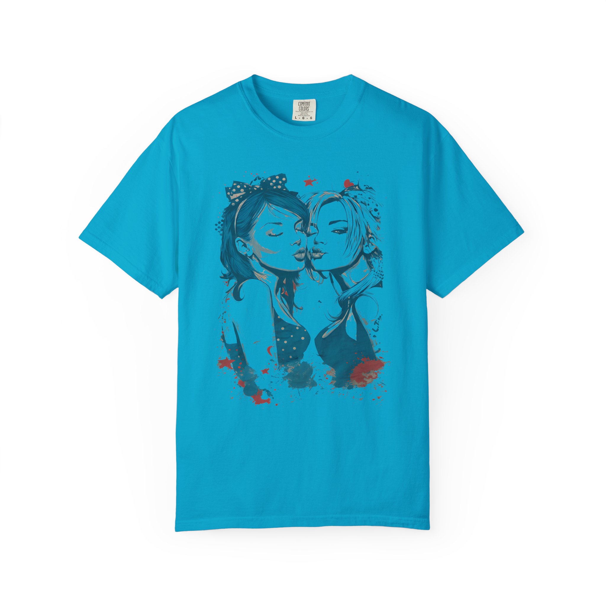 Playful Girls Graphic Portrait T-Shirt | Pop Art Air Kiss Streetwear Tee - Image 8