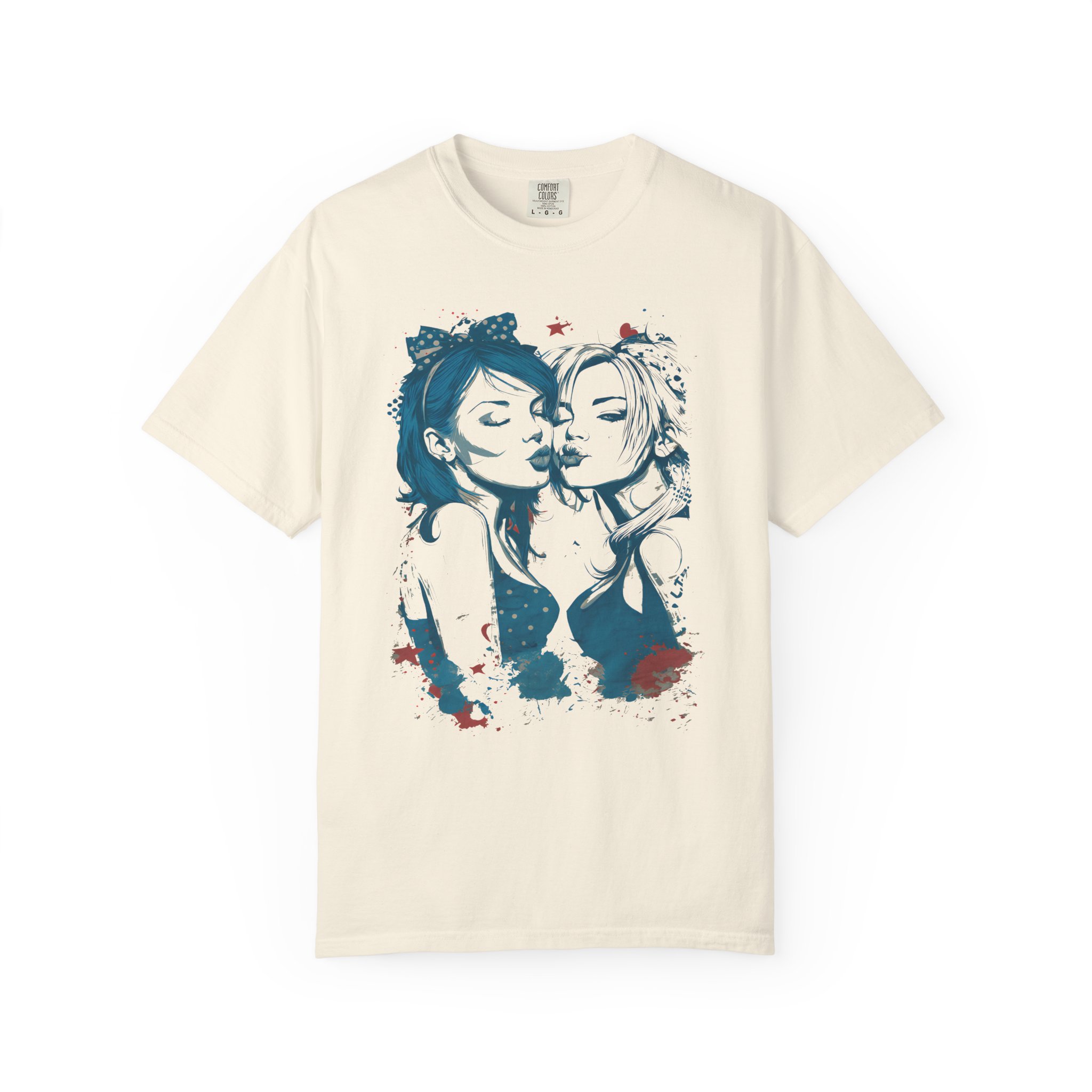 Playful Girls Graphic Portrait T-Shirt | Pop Art Air Kiss Streetwear Tee - Image 3