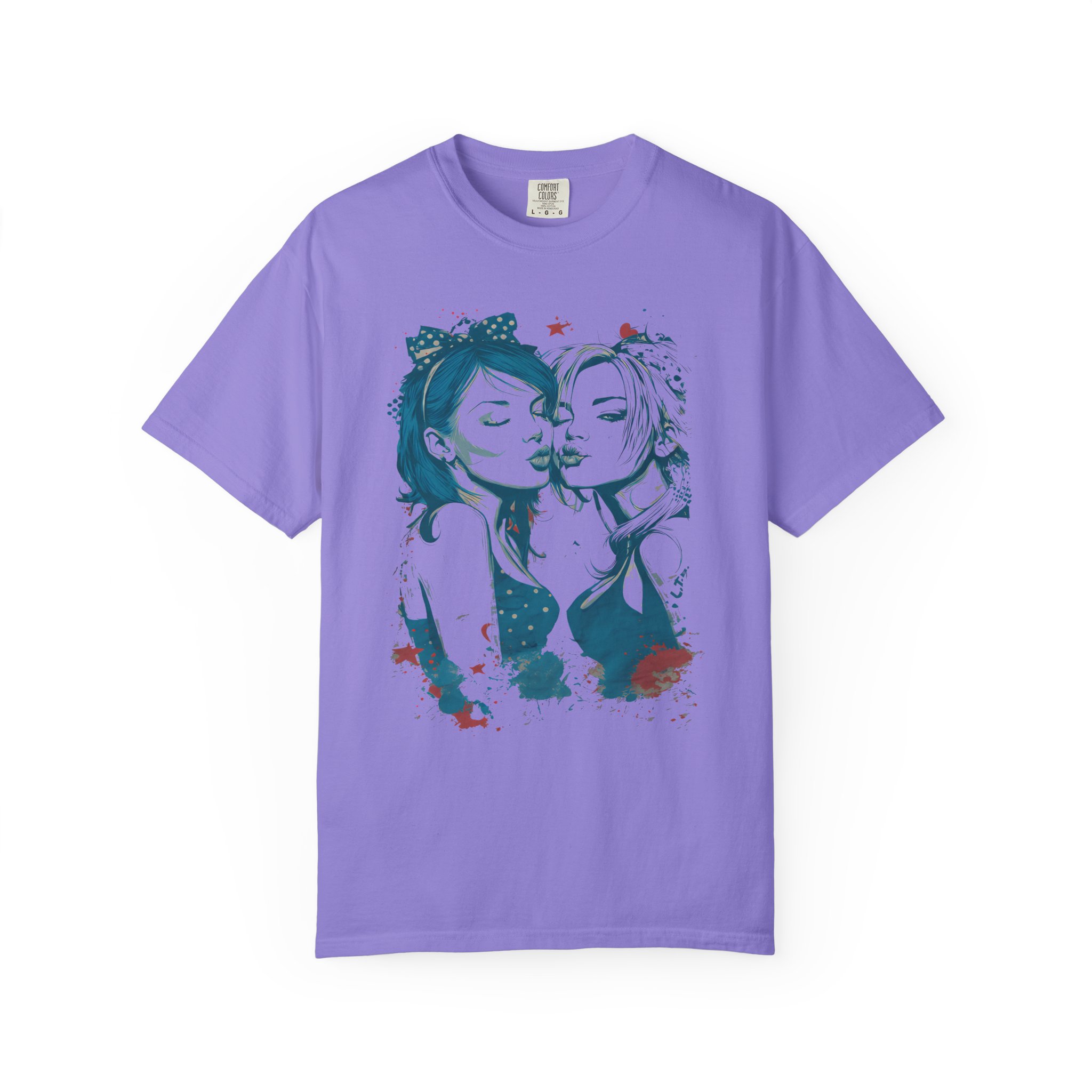 Playful Girls Graphic Portrait T-Shirt | Pop Art Air Kiss Streetwear Tee - Image 11