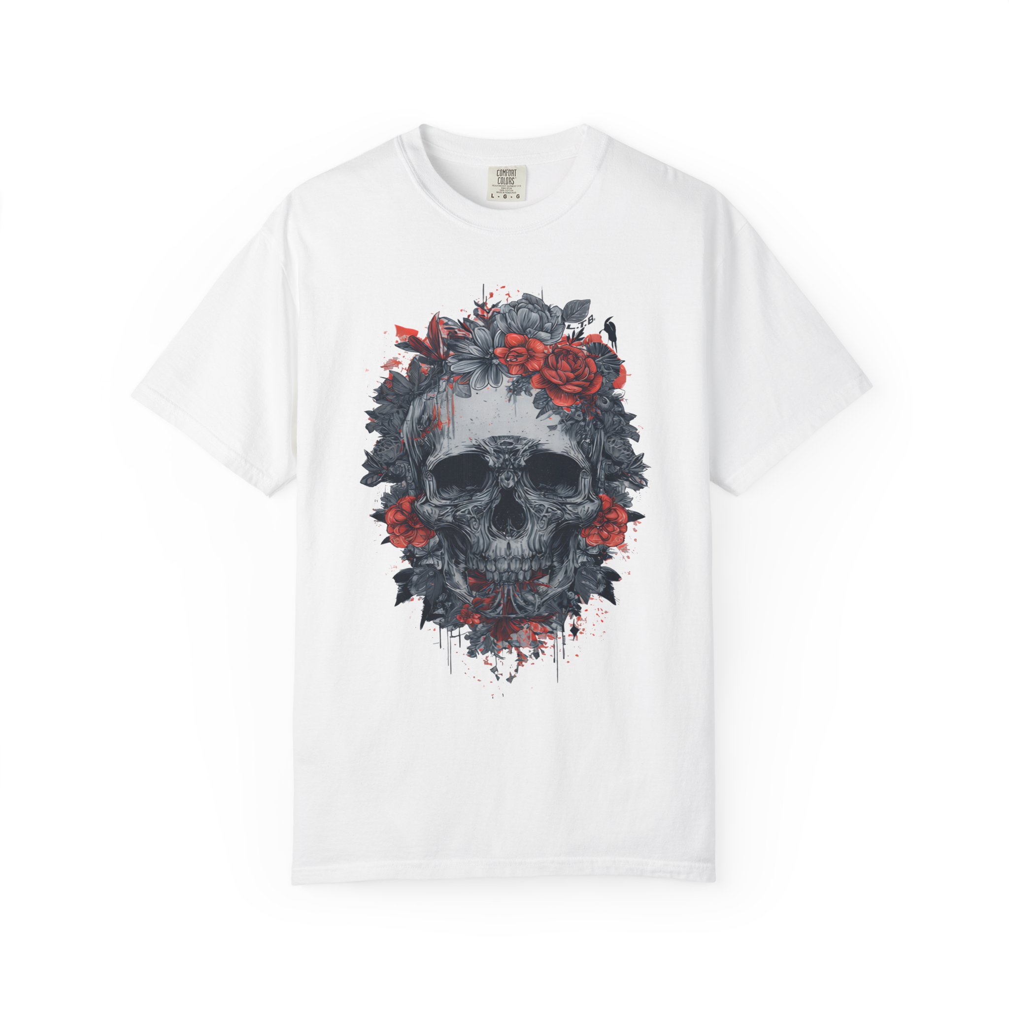 Red Rose Skull T-Shirt | Gothic Floral Streetwear Graphic Tee - Image 5