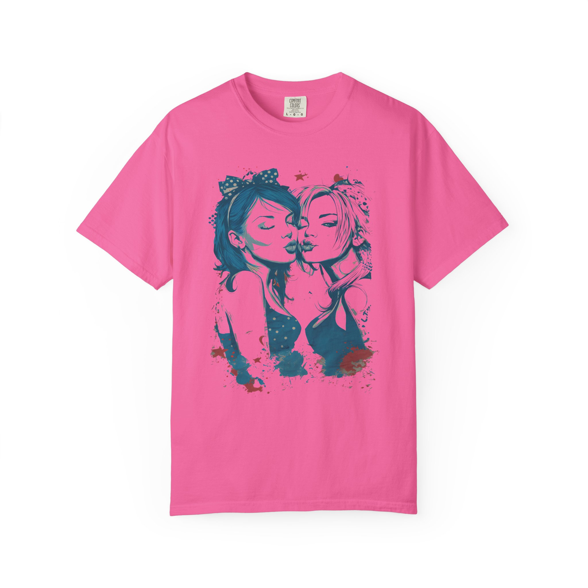 Playful Girls Graphic Portrait T-Shirt | Pop Art Air Kiss Streetwear Tee - Image 14