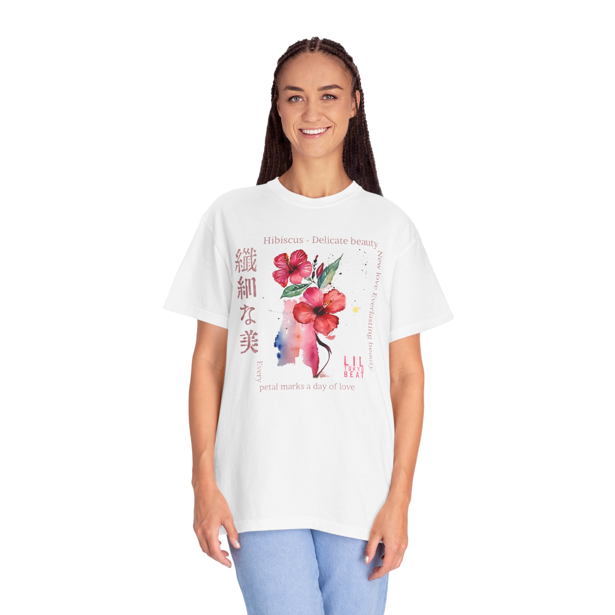 Hibiscus Delicate Beauty T-Shirt | Floral Japanese Poetic Streetwear Tee - Image 2