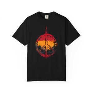 Urban Peace Symbol T-Shirt | Red Painted Streetwear Sunset Tee
