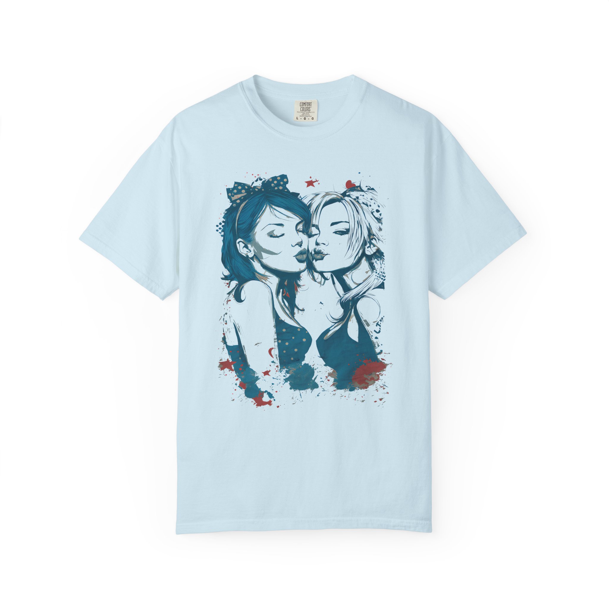 Playful Girls Graphic Portrait T-Shirt | Pop Art Air Kiss Streetwear Tee - Image 9