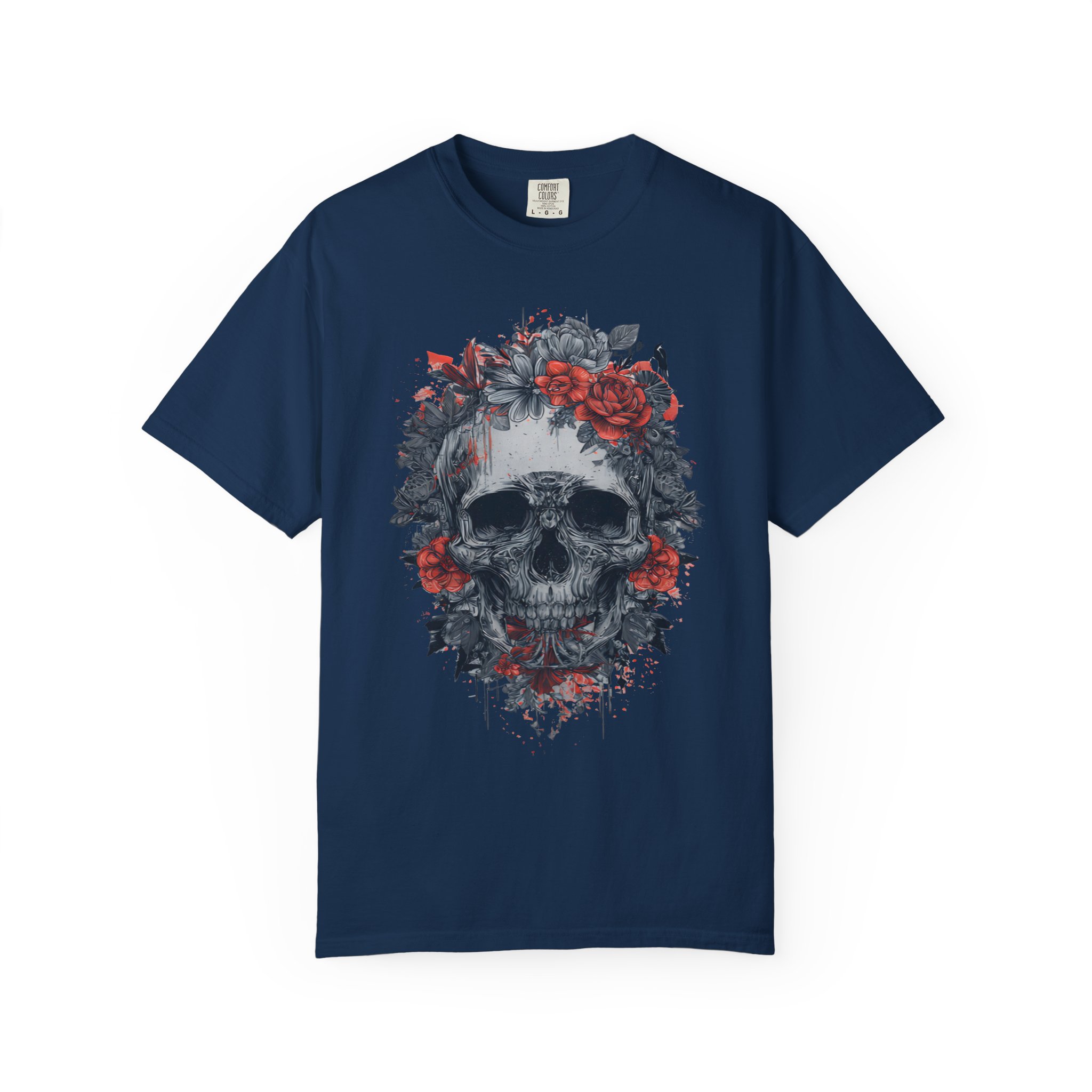 Red Rose Skull T-Shirt | Gothic Floral Streetwear Graphic Tee - Image 3
