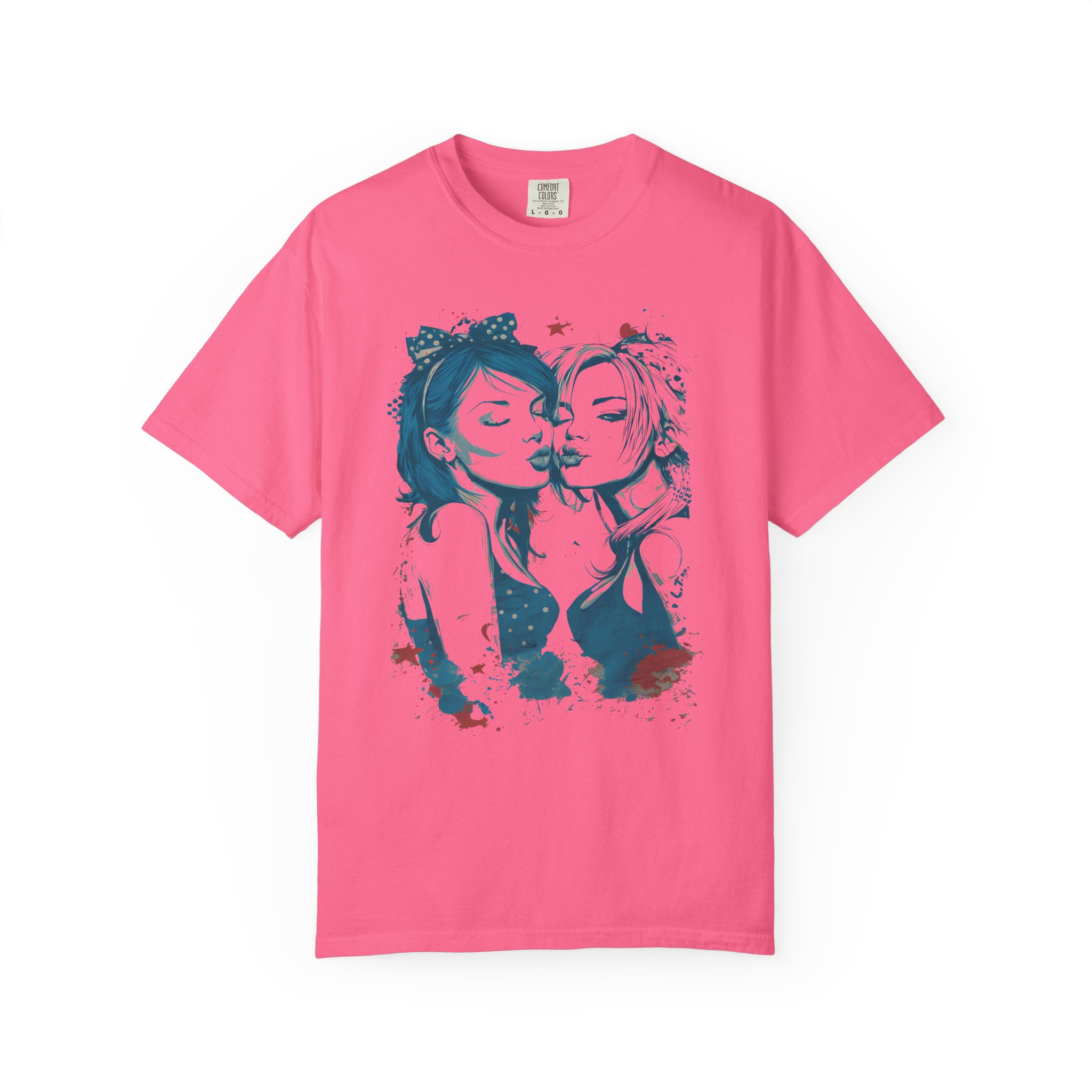 Playful Girls Graphic Portrait T-Shirt | Pop Art Air Kiss Streetwear Tee - Image 15