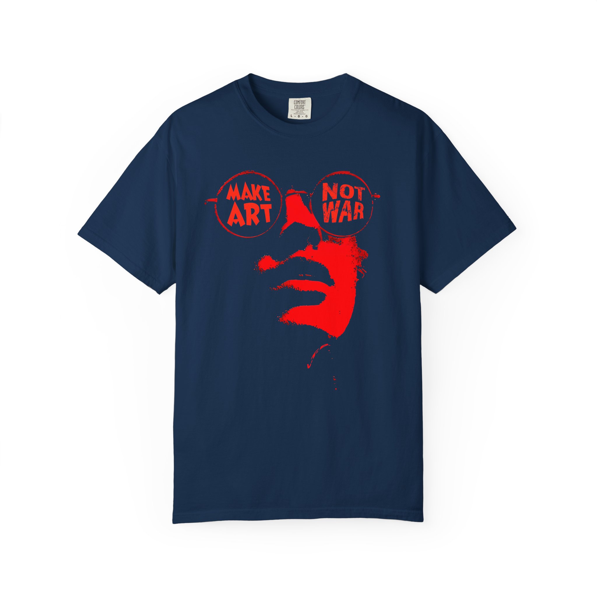 Make Art Not War Sunglasses Face T-Shirt | Bold Red Anti-War Streetwear Tee - Image 6