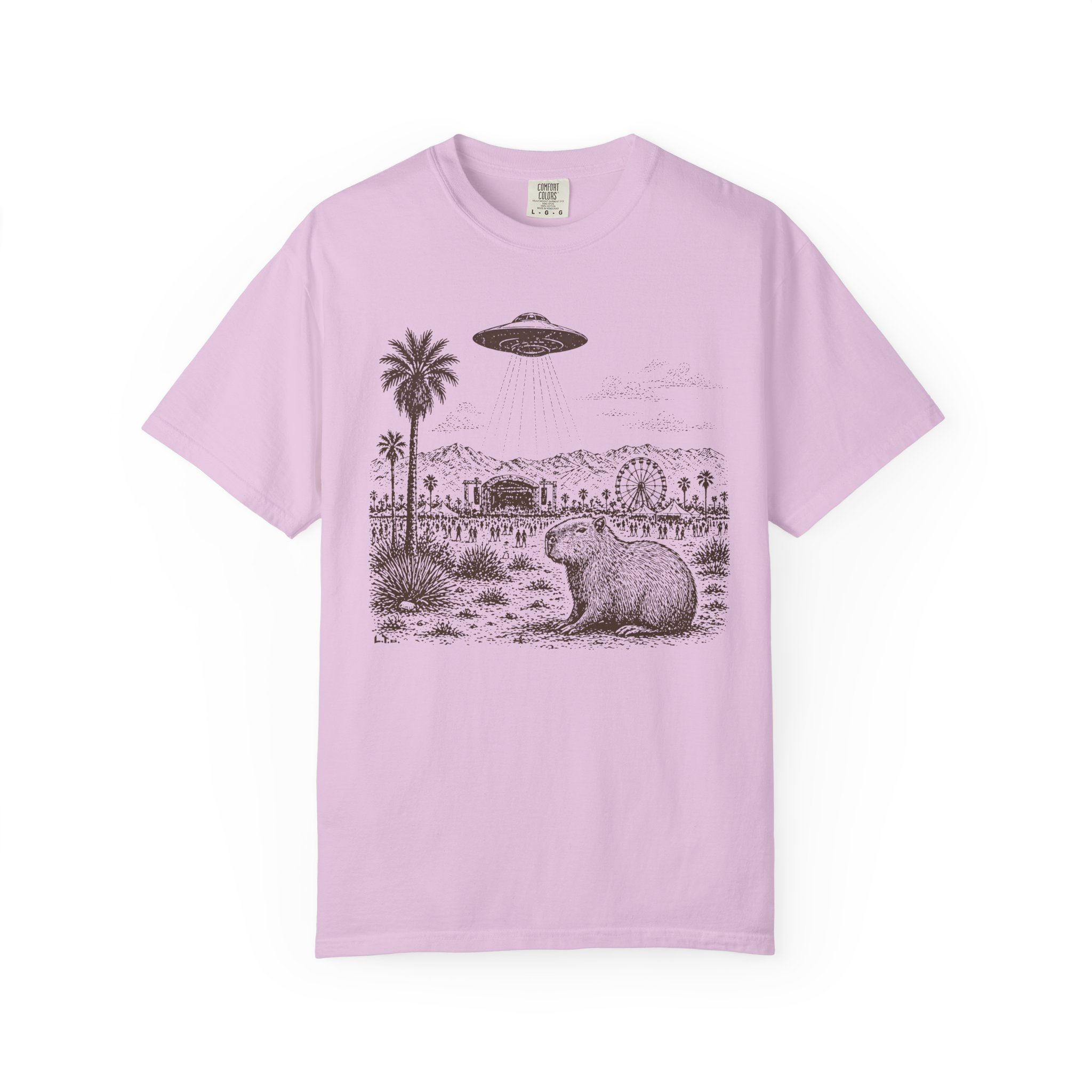 Festival Capybara UFO T-Shirt | Surreal Desert Scene Streetwear Tee - Image 11