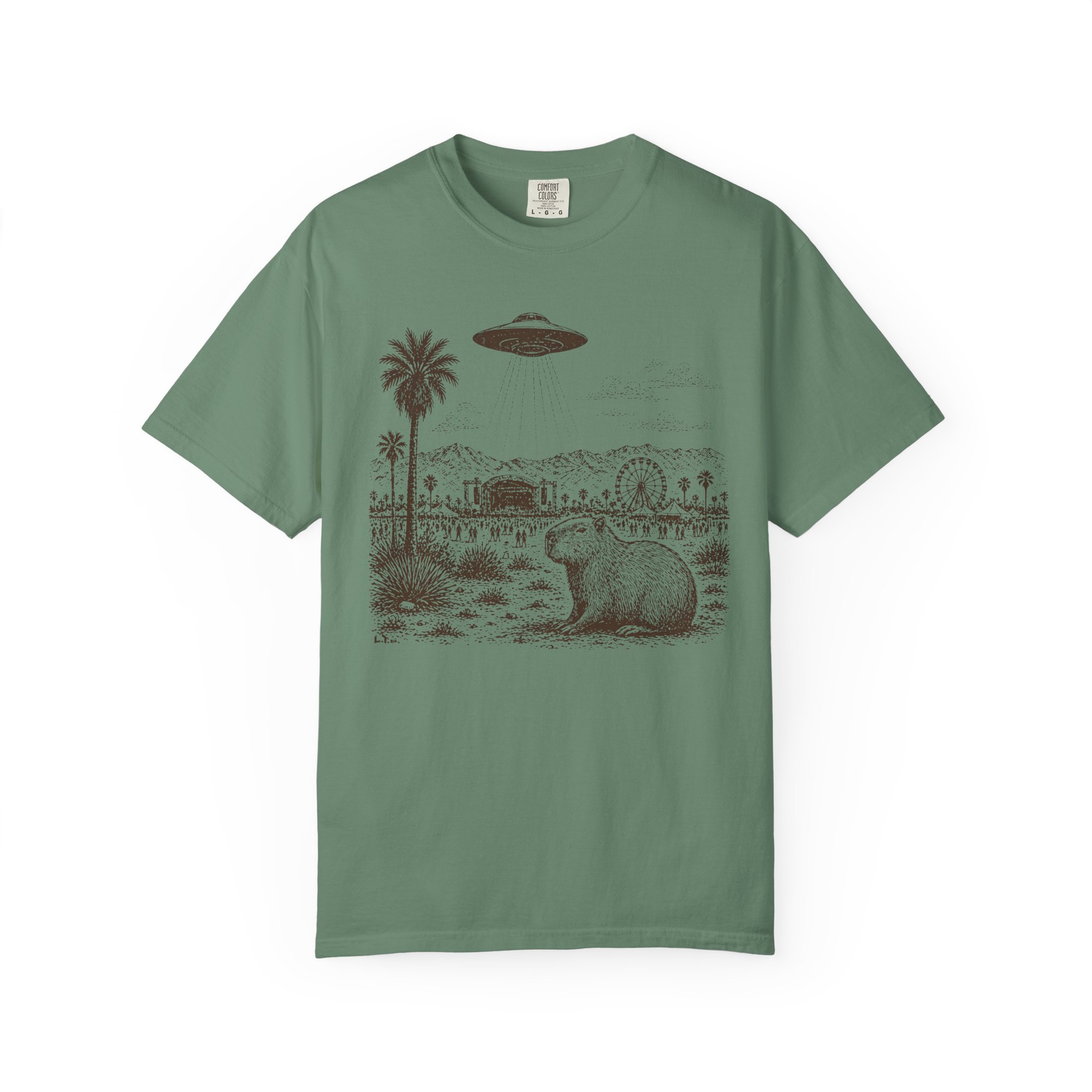 Festival Capybara UFO T-Shirt | Surreal Desert Scene Streetwear Tee - Image 6