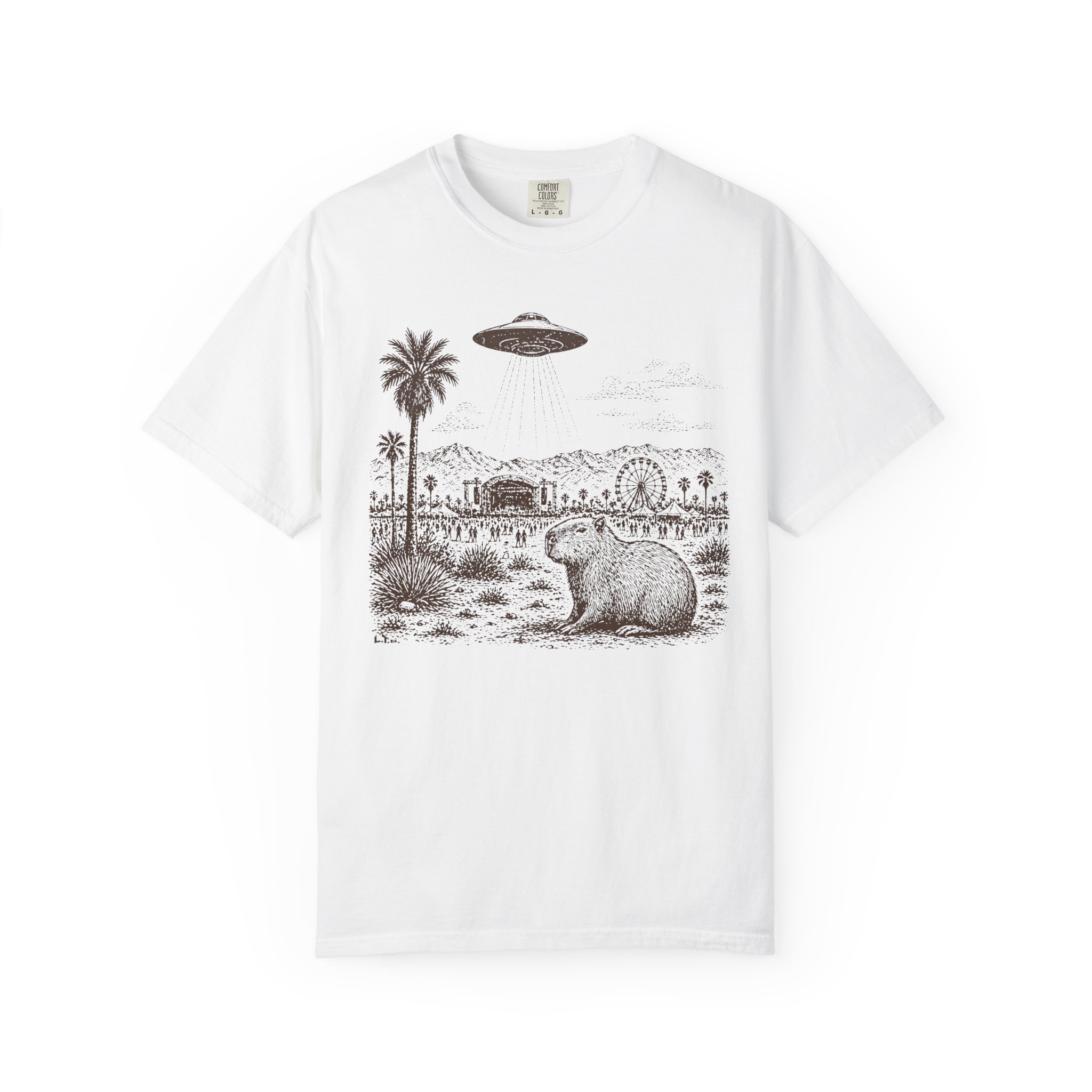Festival Capybara UFO T-Shirt | Surreal Desert Scene Streetwear Tee
