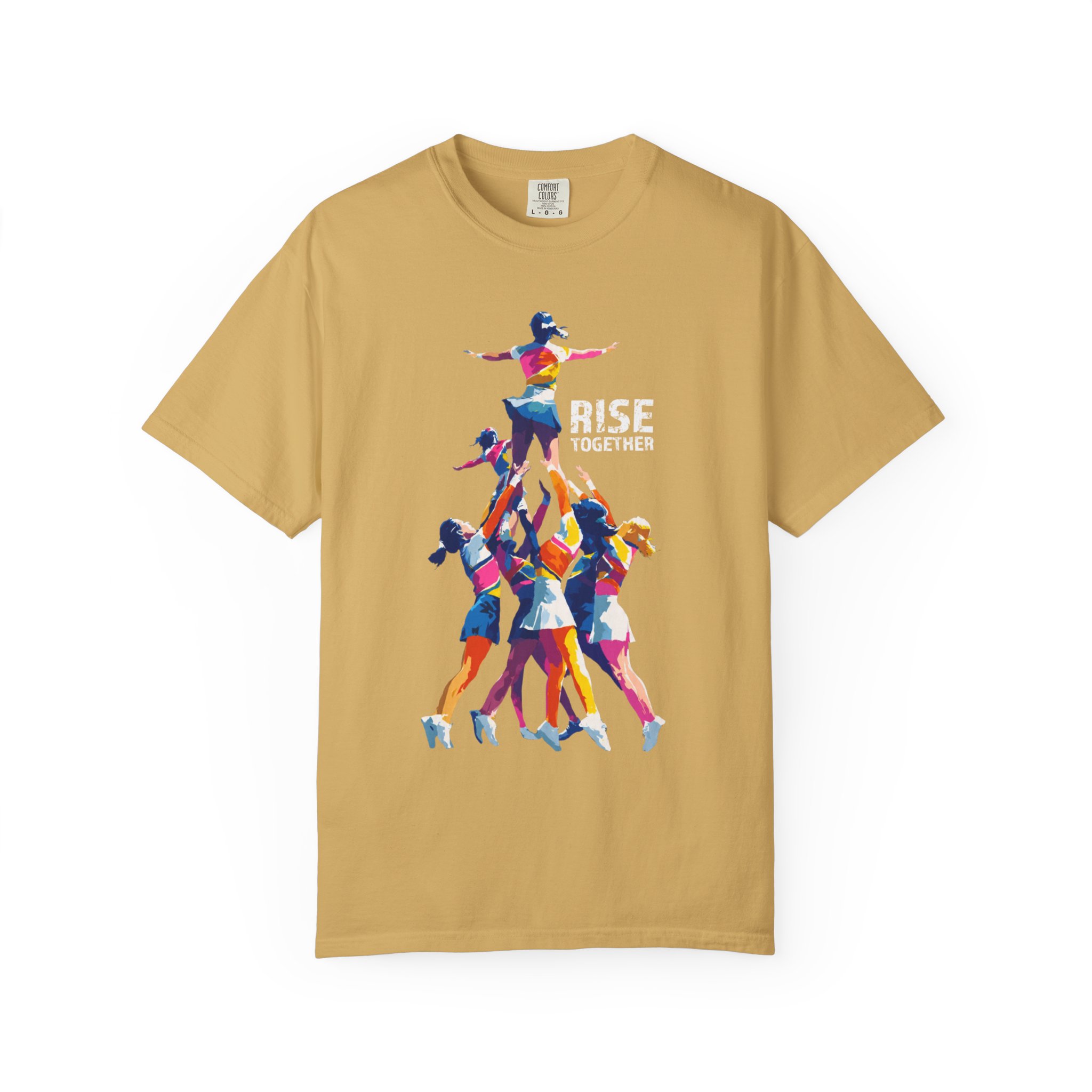 Rise Together T-Shirt — Colorful Cheerleading Pyramid Unity Streetwear Tee - Image 3