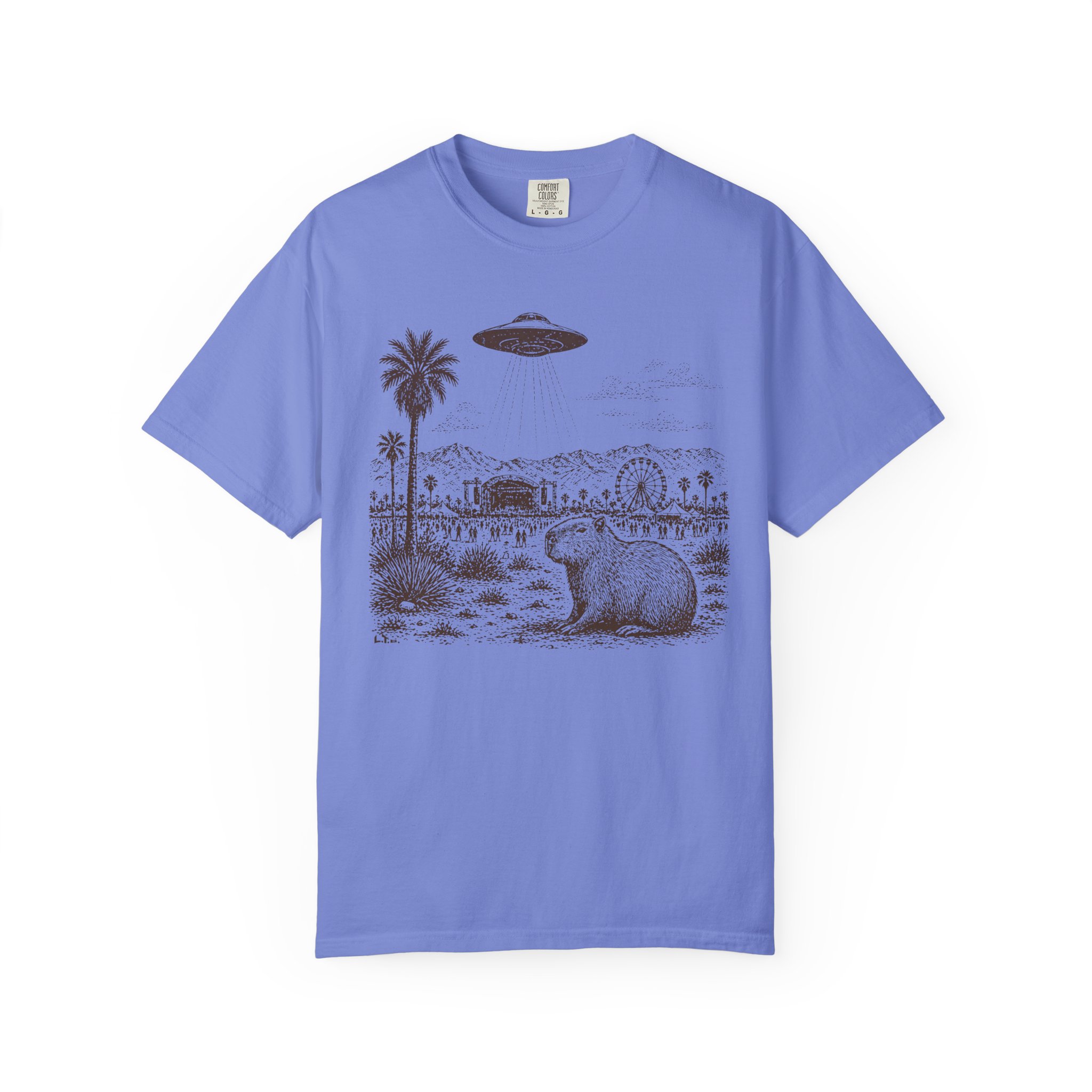 Festival Capybara UFO T-Shirt | Surreal Desert Scene Streetwear Tee - Image 9