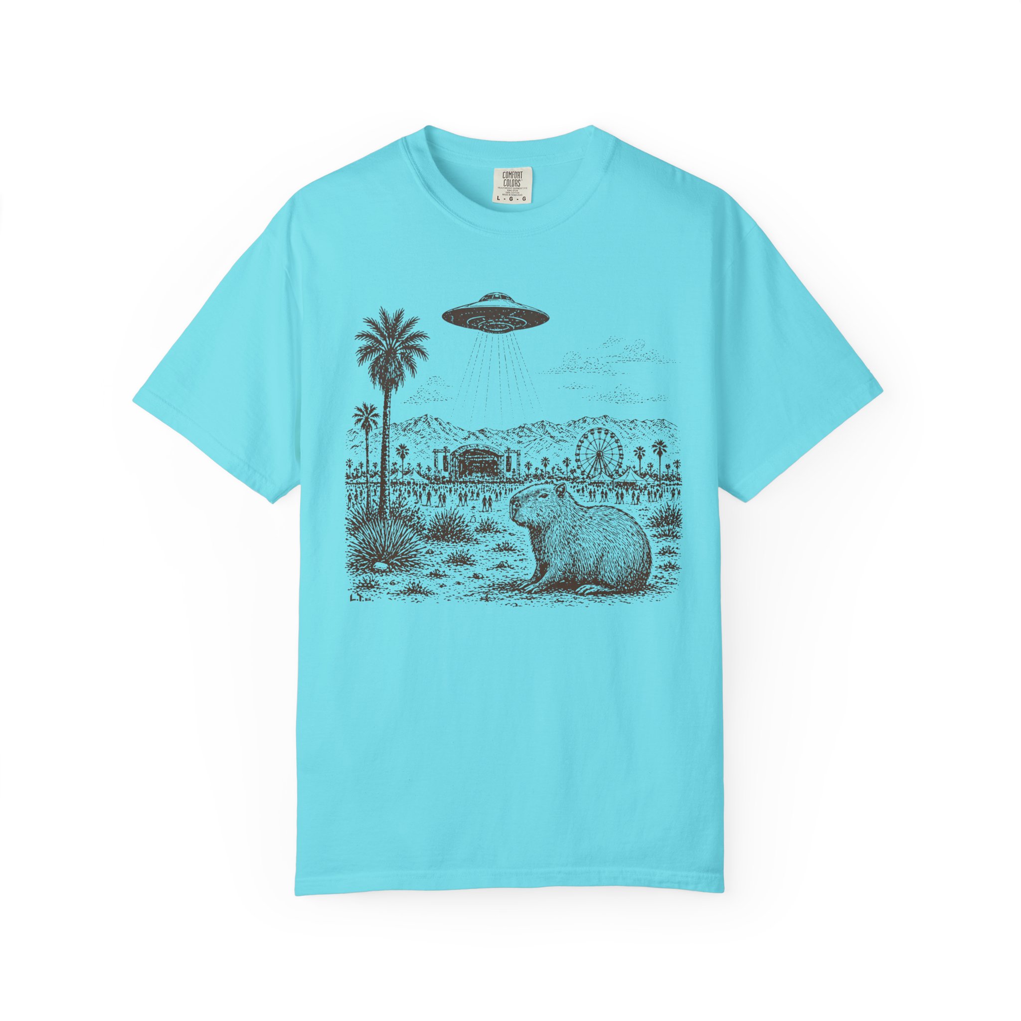 Festival Capybara UFO T-Shirt | Surreal Desert Scene Streetwear Tee - Image 7