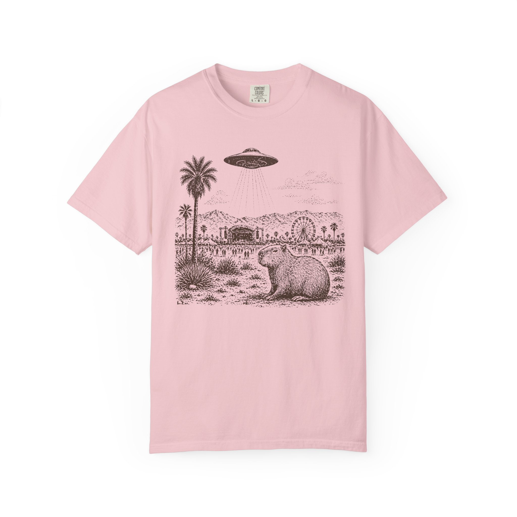Festival Capybara UFO T-Shirt | Surreal Desert Scene Streetwear Tee - Image 12