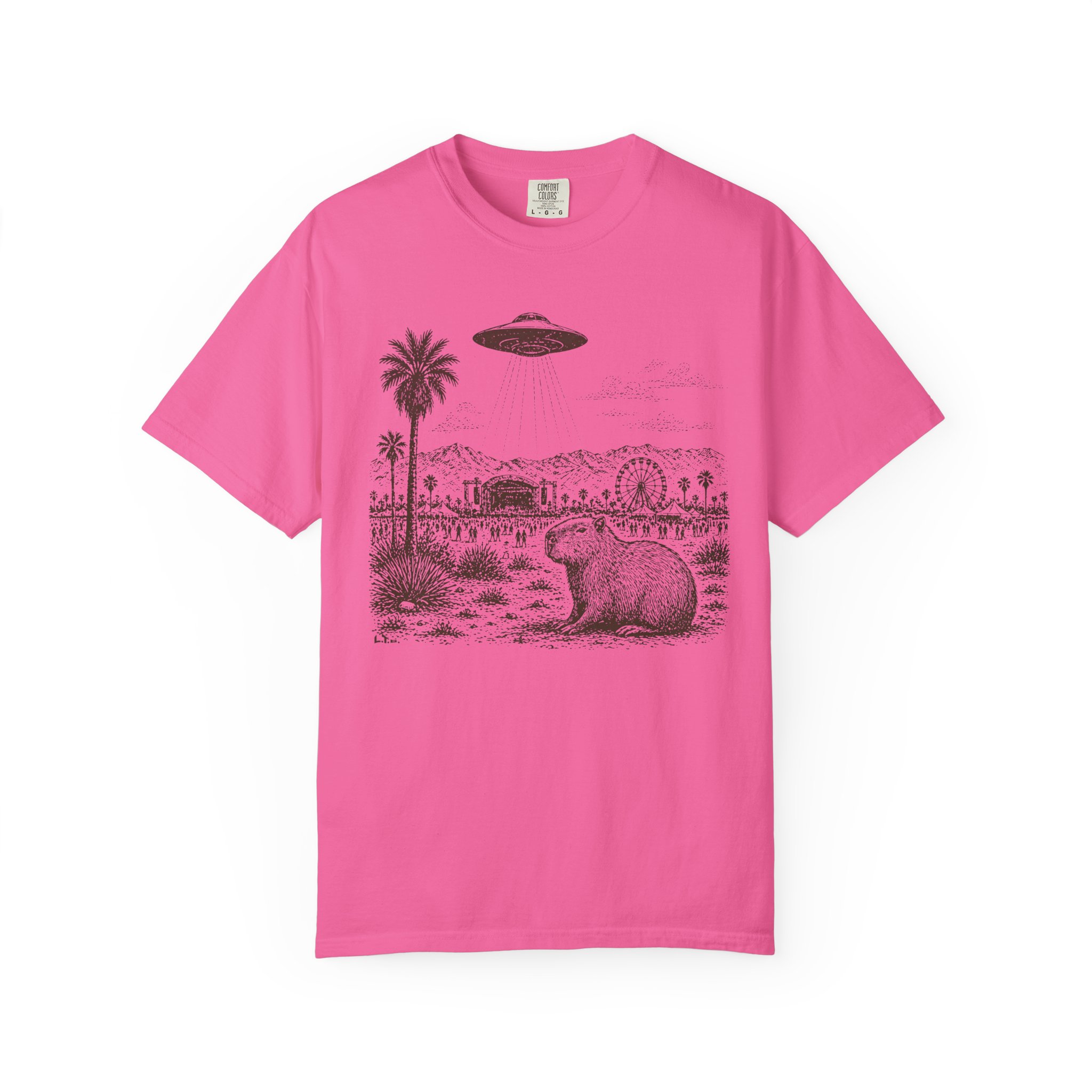 Festival Capybara UFO T-Shirt | Surreal Desert Scene Streetwear Tee - Image 13
