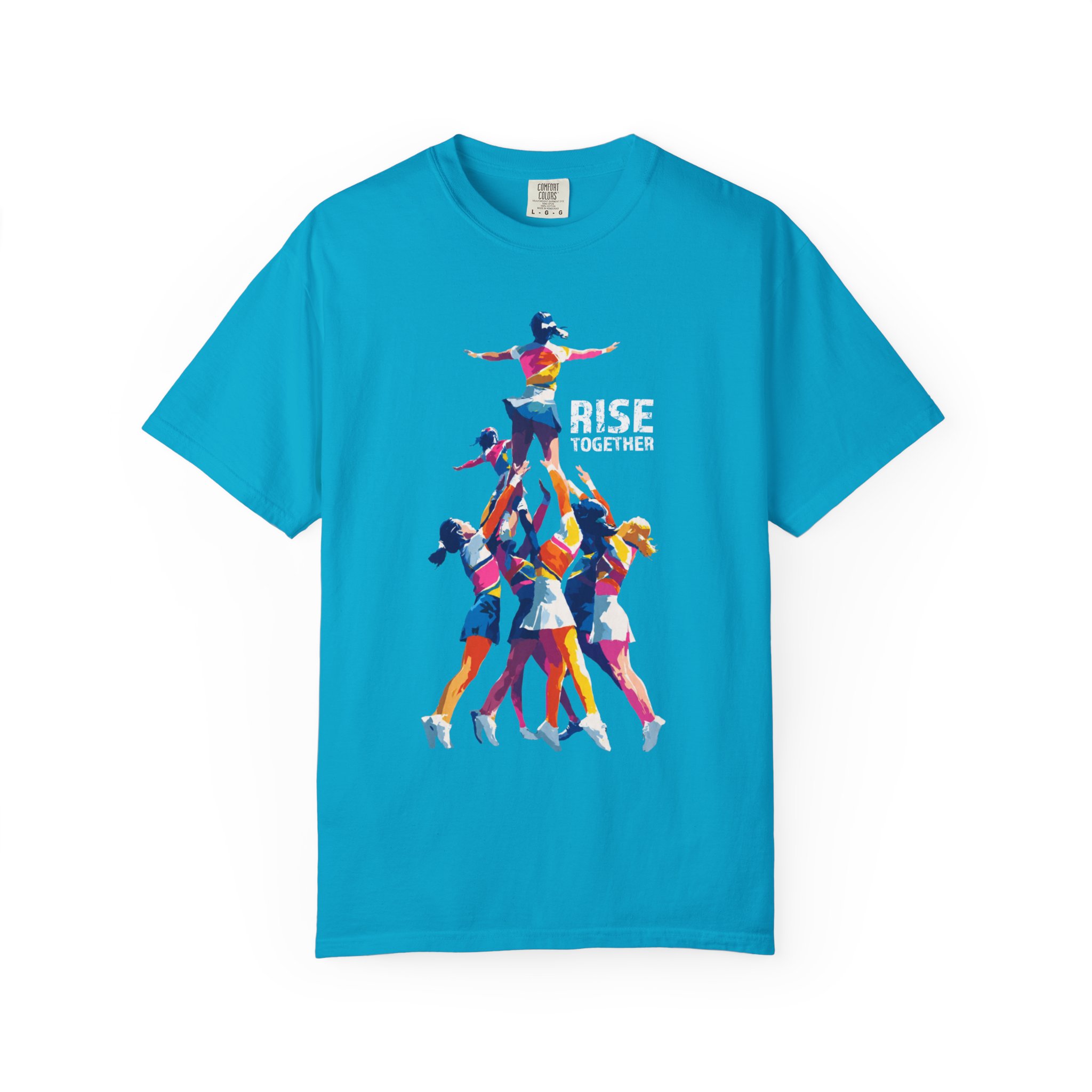 Rise Together T-Shirt — Colorful Cheerleading Pyramid Unity Streetwear Tee - Image 8