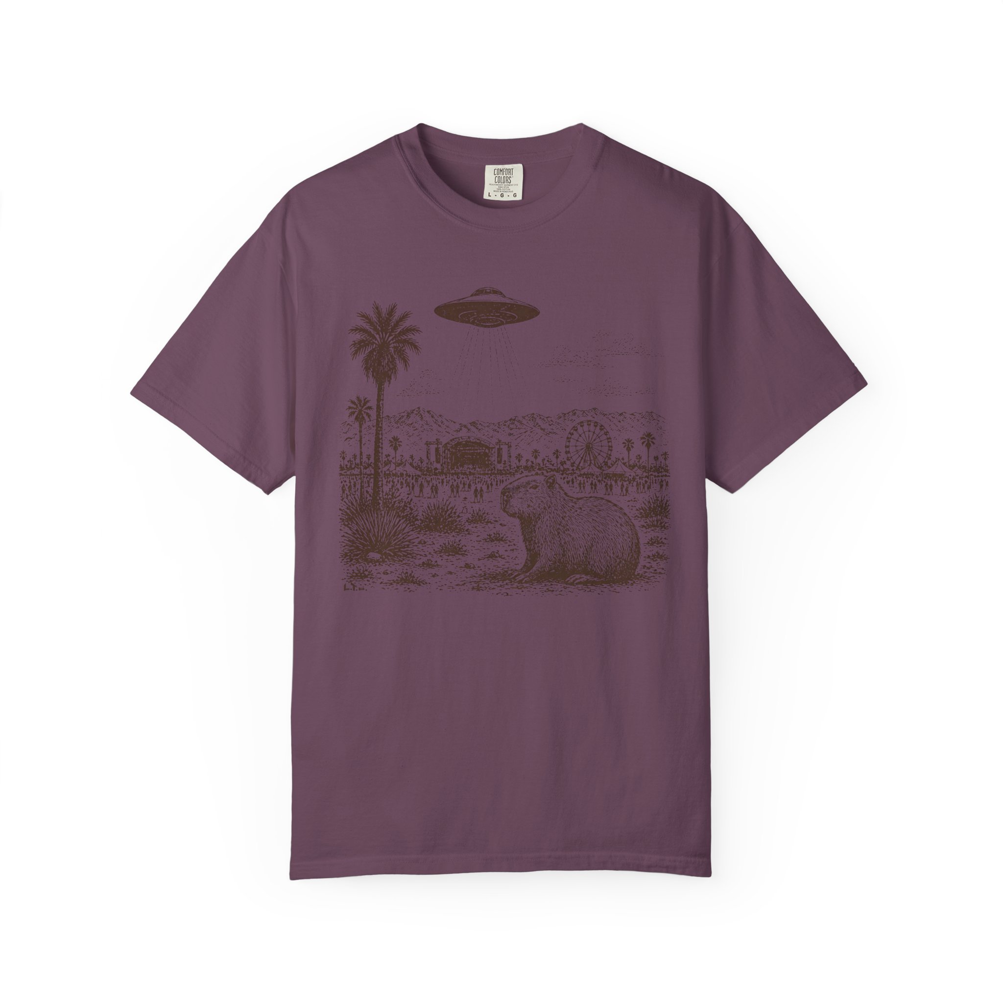Festival Capybara UFO T-Shirt | Surreal Desert Scene Streetwear Tee - Image 14