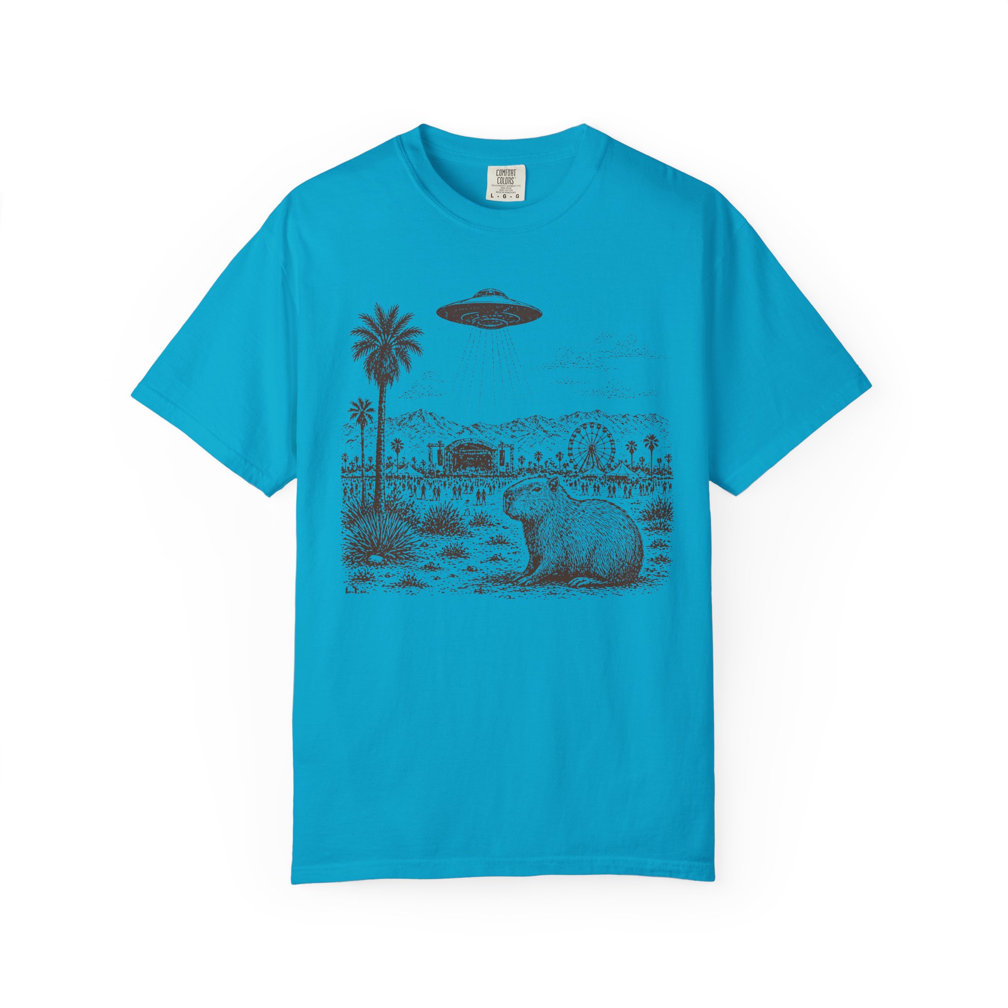 Festival Capybara UFO T-Shirt | Surreal Desert Scene Streetwear Tee - Image 8