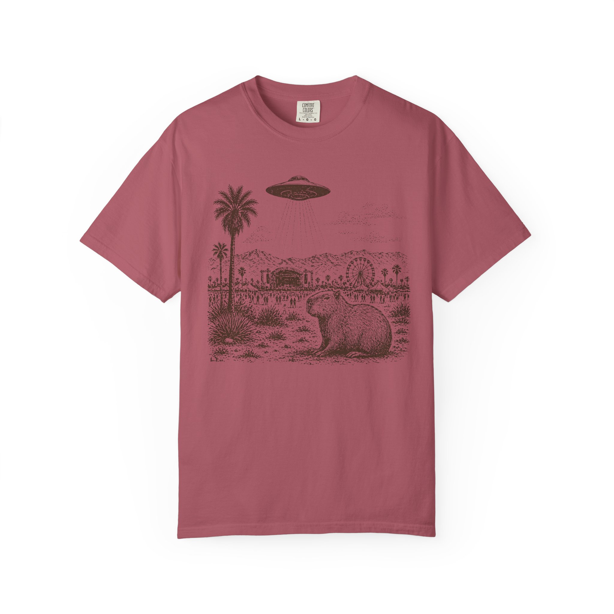 Festival Capybara UFO T-Shirt | Surreal Desert Scene Streetwear Tee - Image 15
