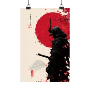 Samurai Rising Matte Poster | Red Sun Japanese Warrior Art Print