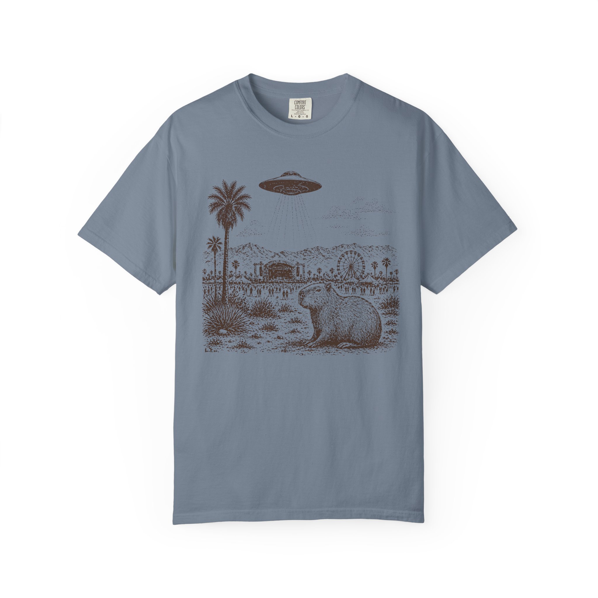 Festival Capybara UFO T-Shirt | Surreal Desert Scene Streetwear Tee - Image 10