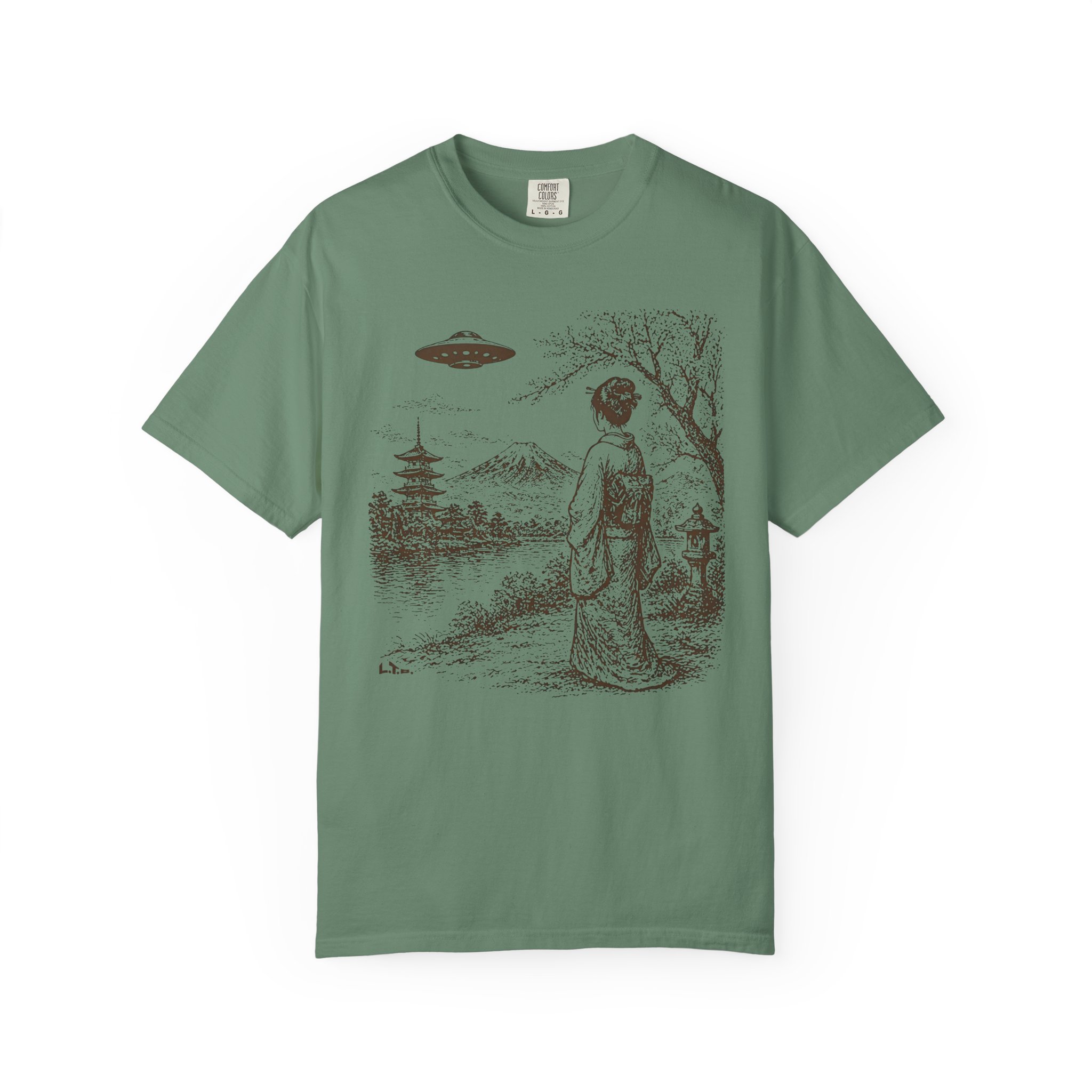 Geisha Japan UFO T-Shirt | Mount Fuji Sci‑Fi Mashup Streetwear Tee - Image 6