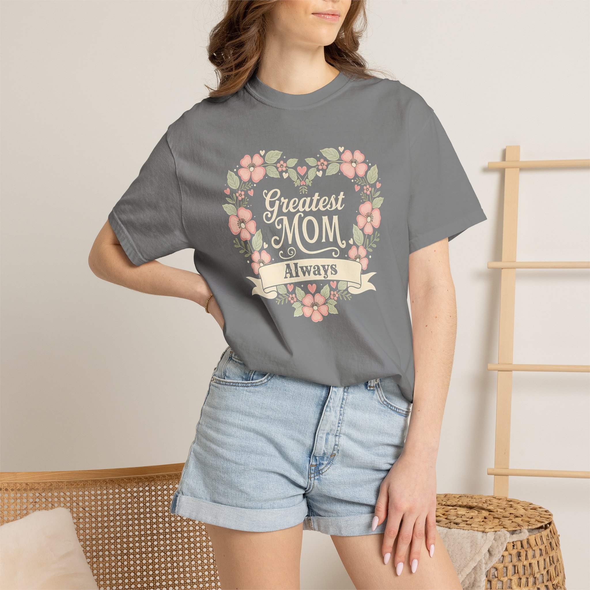 Greatest Mom Always T-Shirt | Floral Heart Wreath Mother’s Day Tee - Image 2