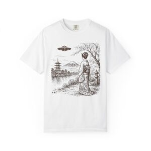 Geisha Japan UFO T-Shirt | Mount Fuji Sci‑Fi Mashup Streetwear Tee