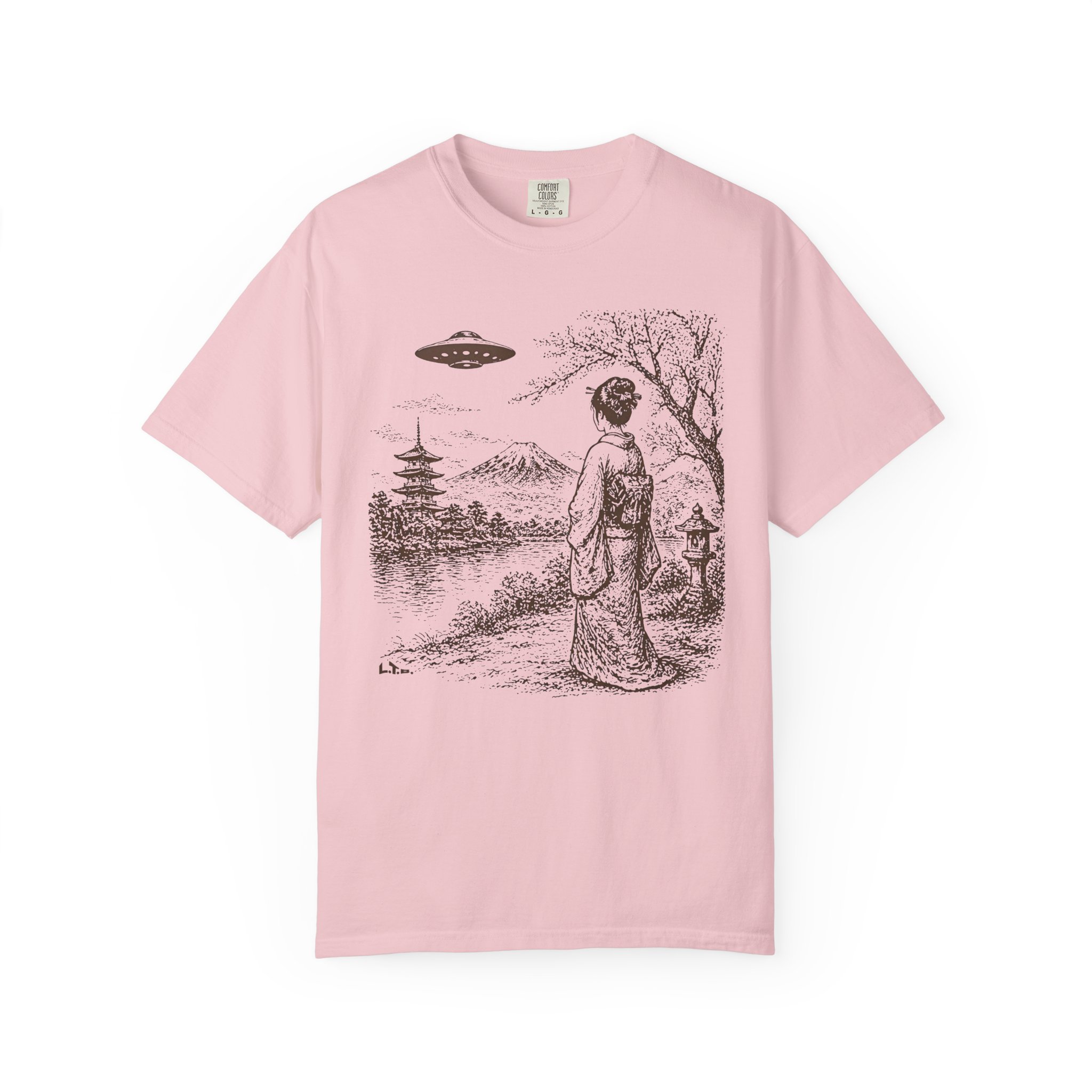 Geisha Japan UFO T-Shirt | Mount Fuji Sci‑Fi Mashup Streetwear Tee - Image 12