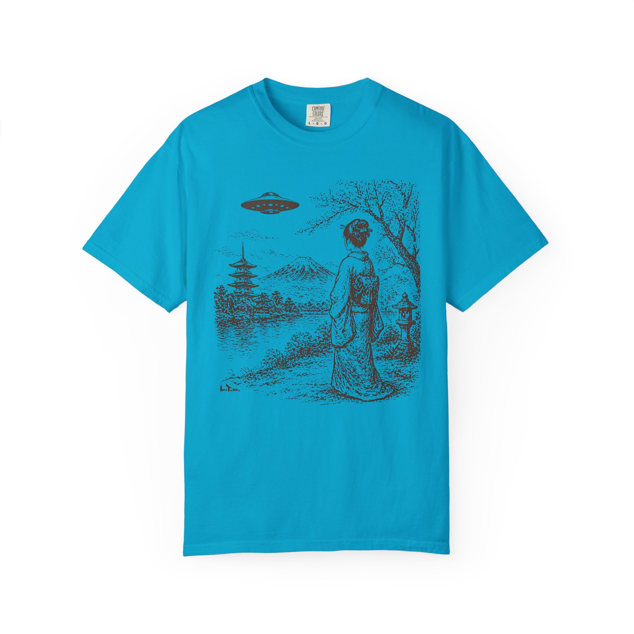 Geisha Japan UFO T-Shirt | Mount Fuji Sci‑Fi Mashup Streetwear Tee - Image 8